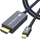 iVANKY - 4K 6.6ft Mini DisplayPort to HDMI Cable Thunderbolt to HDMI Cable for MacBook, Surface Pro/Dock, Monitor, Projector - Black