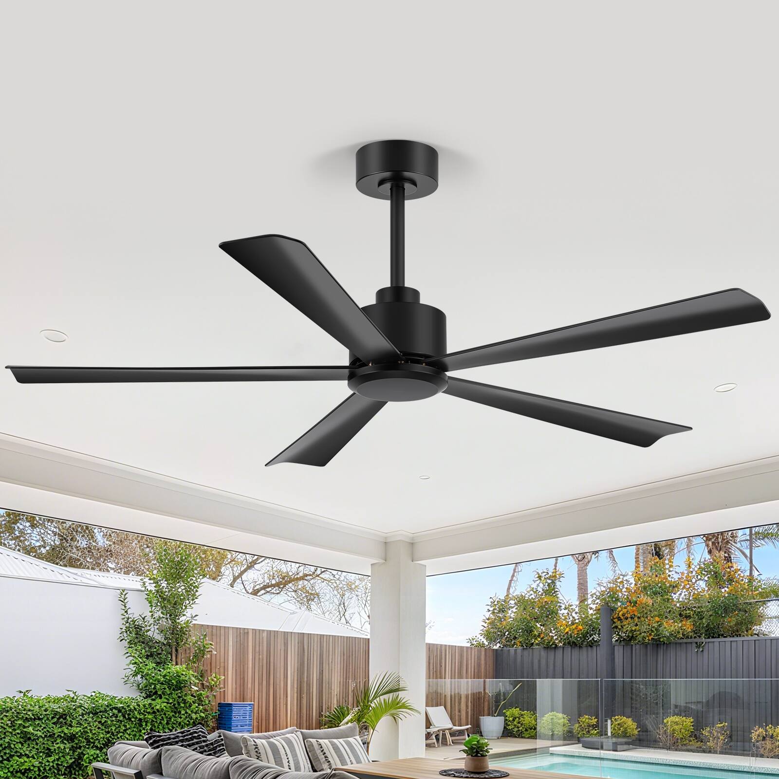 Front. Breezary - 52'' Modern Indoor Ceiling Fan without Light, 5 ABS Blades, 6-Speed Reversible DC Motor, Remote Control, 5-Inch Downrod - Black.