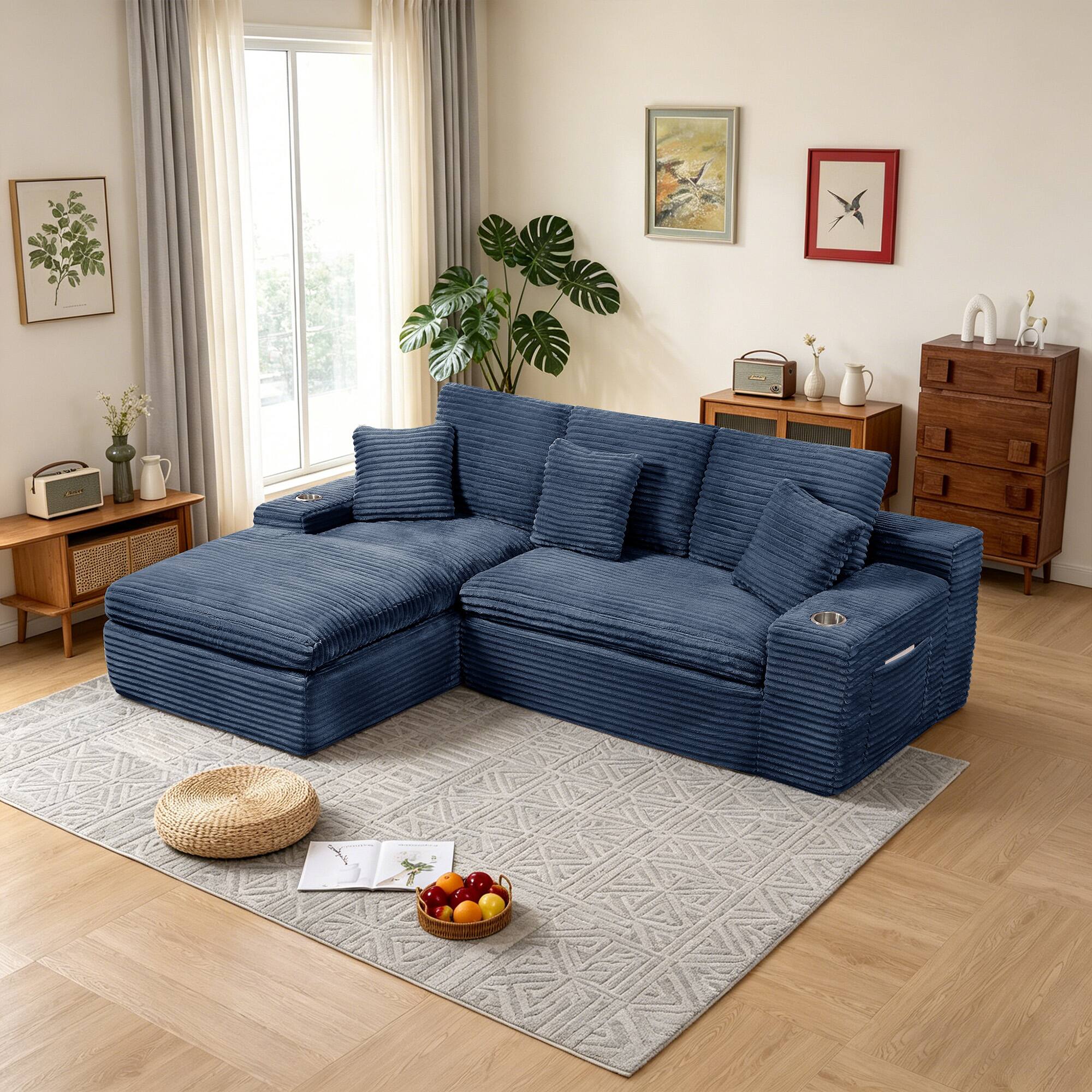 Alt View 4. Electra Tech Xpress - 98" Cloud Sectional Couch with Deep Seat,Boneless L Shape Sofa Couch for Living Room Bedroom, No Assembly Require - Blue.