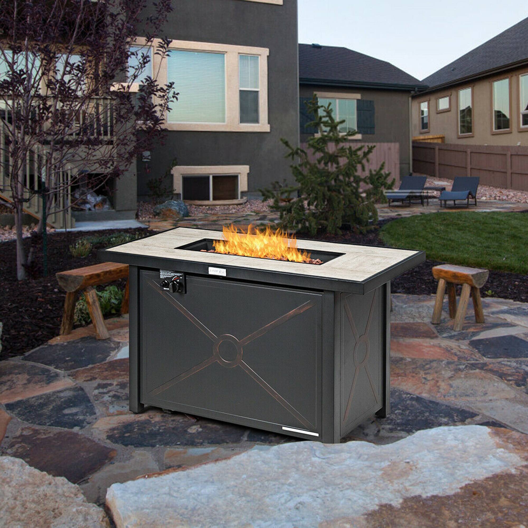 Alt View 3. Costway - Costway 60,000 BTU 42" Rectangular Propane Gas Fire Pit Heater Outdoor Table W/ Cover - Black.