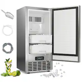 Costway - Under Counter Nugget Ice Maker, Built-in Ice Machine w/Self-Cleaning, LCD Control & 24H Timer, 80 lbs/Day - Silver