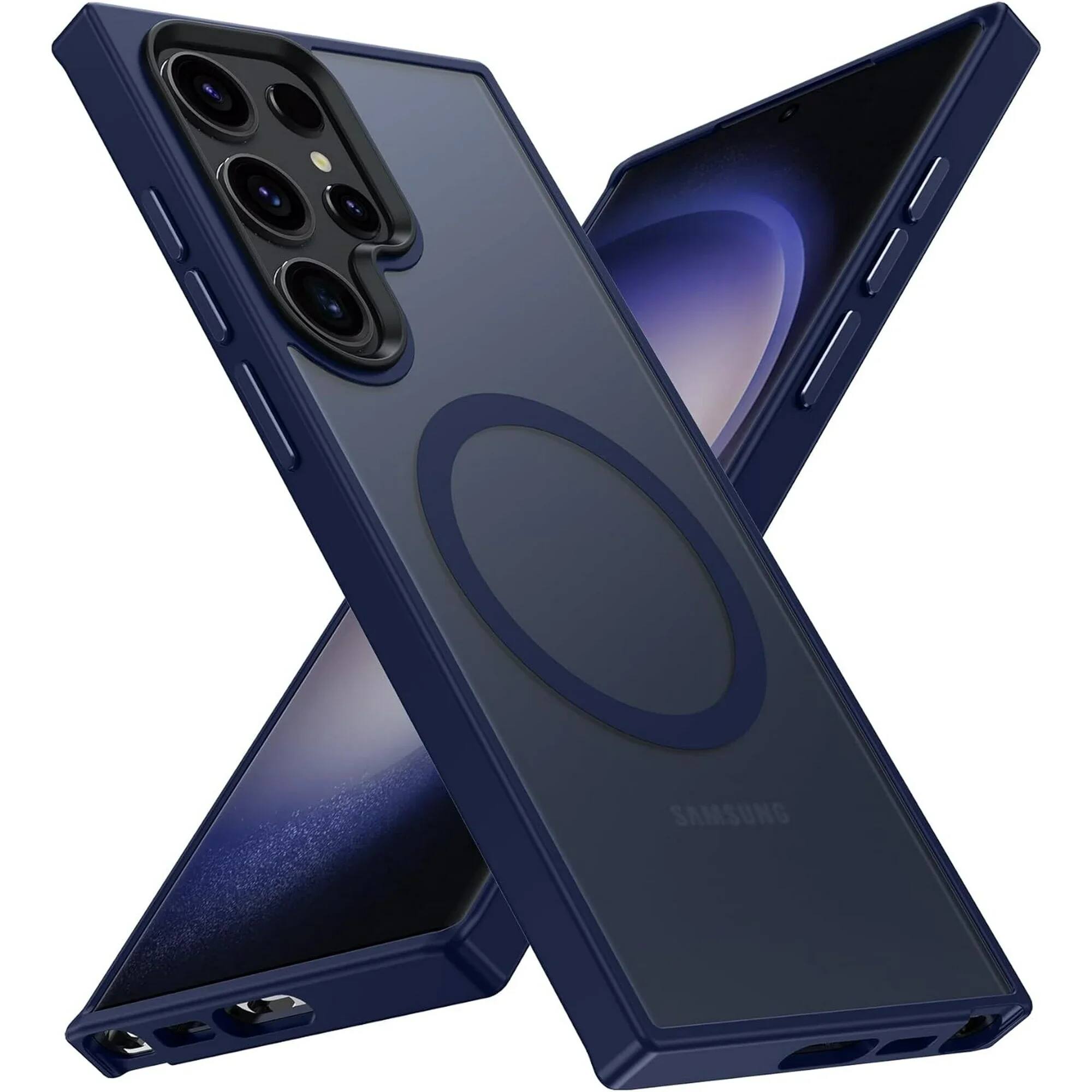 Entronix - Magnetic Case for Samsung Galaxy S24 Ultra - Translucent Frosted Matte Finish - Navy Blue