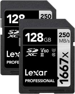 Lexar - 128GB (2-Pack) Professional 1667x SD Card, UHS-II, U3, Full HD, 4K, Up To 250MB/s Read SDXC Memory Card LSD128CBNA16672