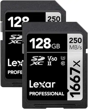 128 GB
250 MB/s
Lexar PROFESSIONAL
XC II
V60
1667x