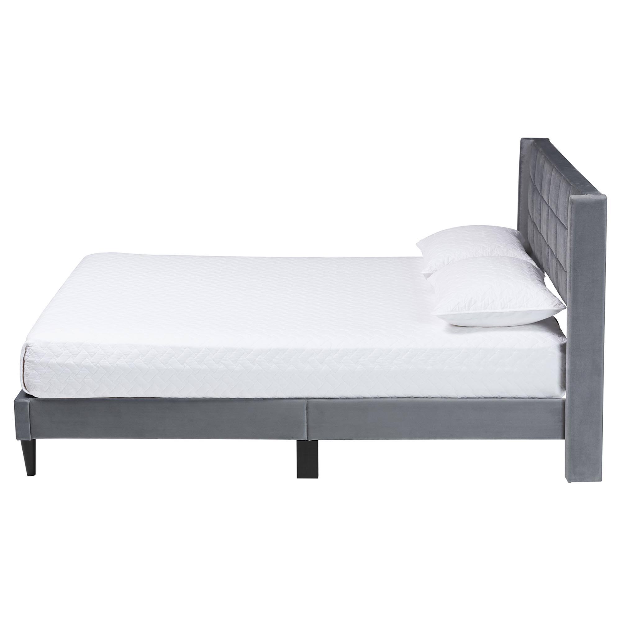 Angle. Baxton Studio - Payne Modern Glam Velvet and Dark Brown Wood Queen Bed - Grey/Black.