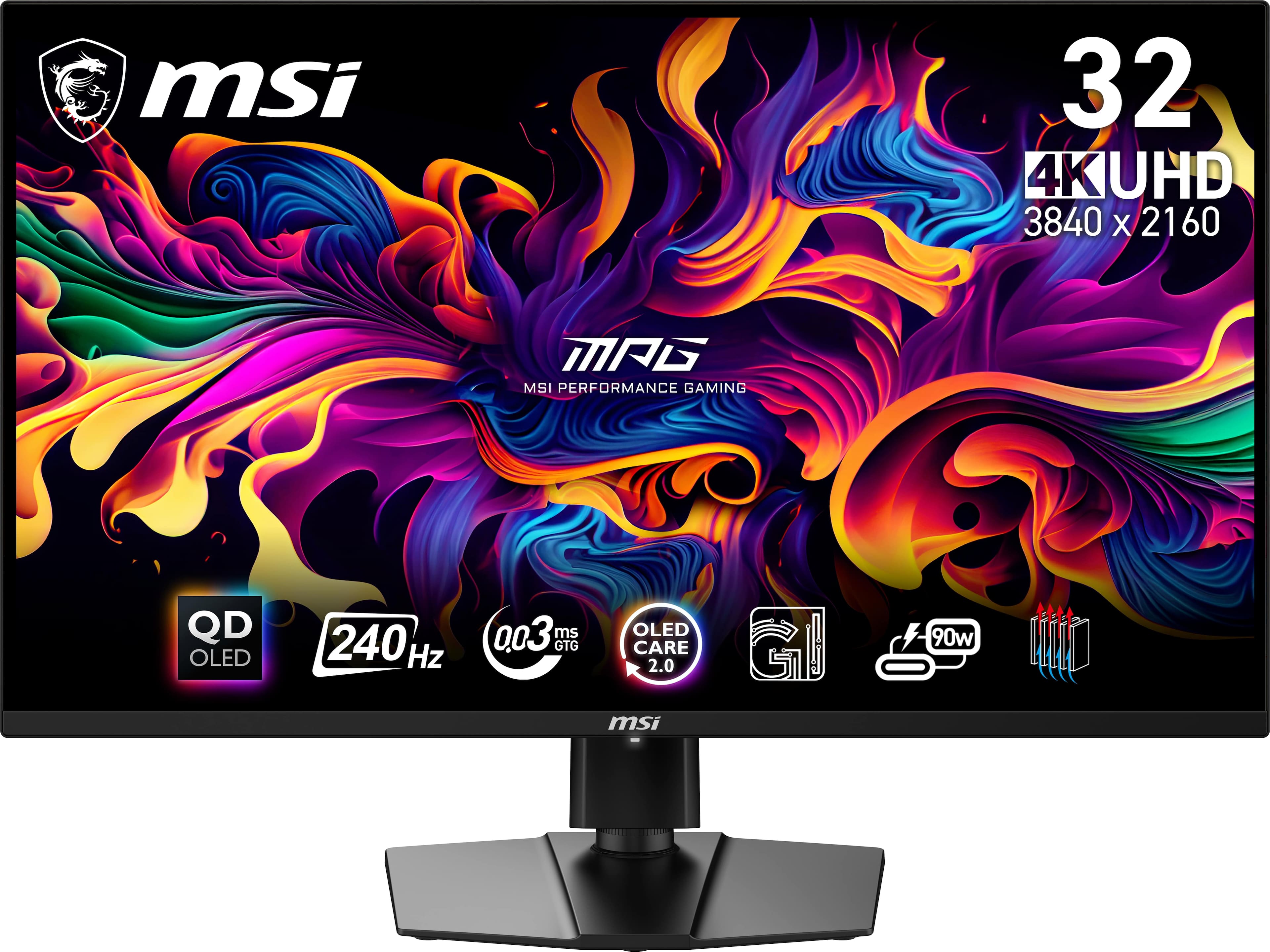 MSI 32 4K UHD 3840 X 2160 MAG MSI PERFORMANCE GAMING QD OLED 240 Hz 0.03 ms GTG OLED CARE 2.0 msi Gl 90w