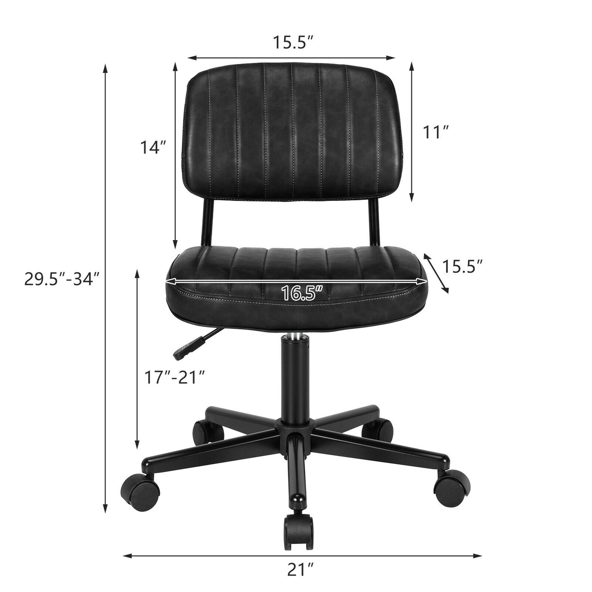 The text on the image reads: 15.5" 14" 11" 29.5"-34" 16.5" 15.5" 17"-21" 21". This text is describing the dimensions of a chair, with measurements in inches. The chair has a height of 15.5 inches, a seat height of 14 inches, an armrest height of 11 inches, and a width of 29.5-34 inches. The chair also has a backrest height of 16.5 inches, a seat depth of 15.5 inches, and an armrest depth of 17-21 inches. The chair's width is 21 inches.