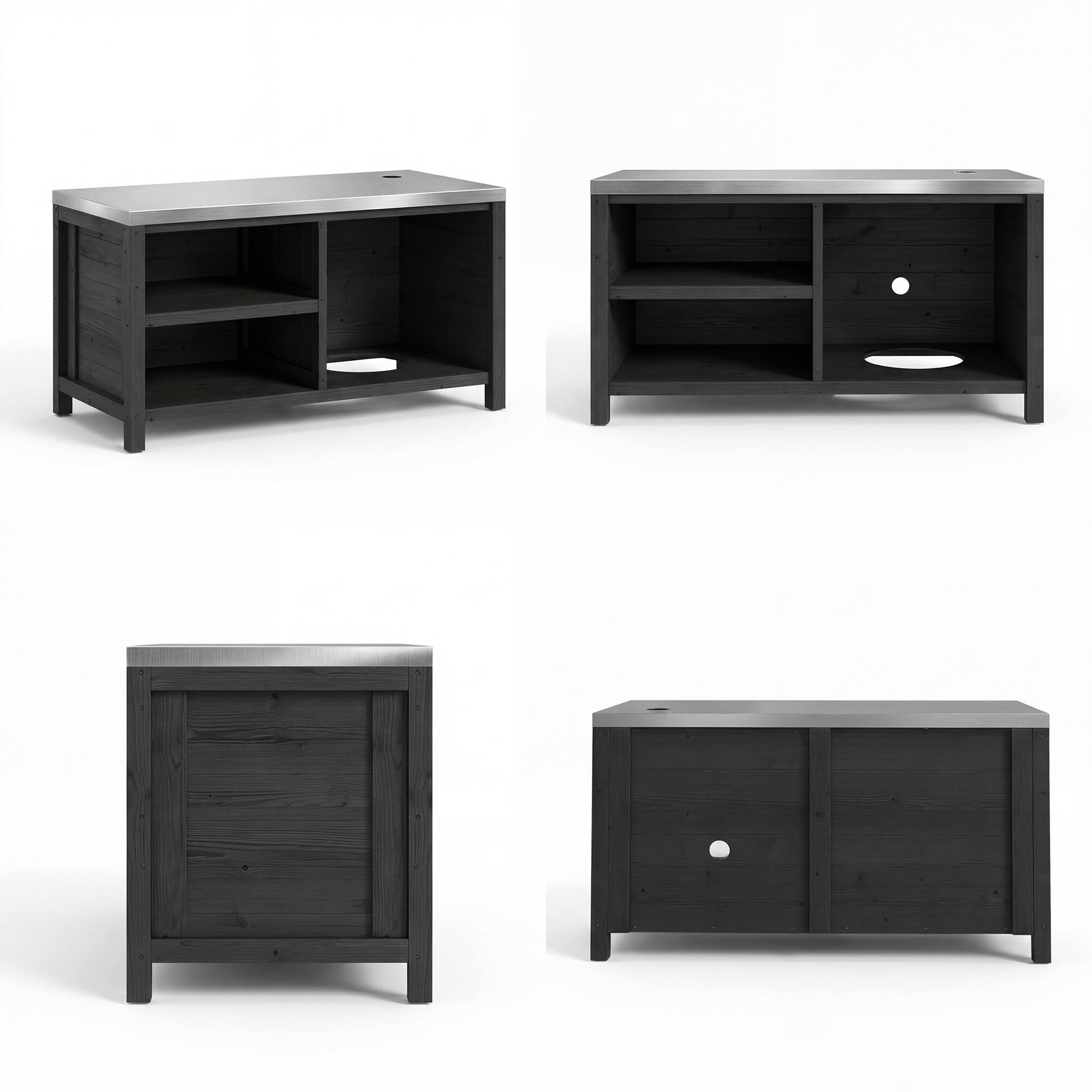 Alt View 6. Famapy - Modular Solid Cedar Outdoor Kitchen Cabinets - All-Weather Storage with Stainless Steel Top for Patio, Grill Station - Carbon Black.