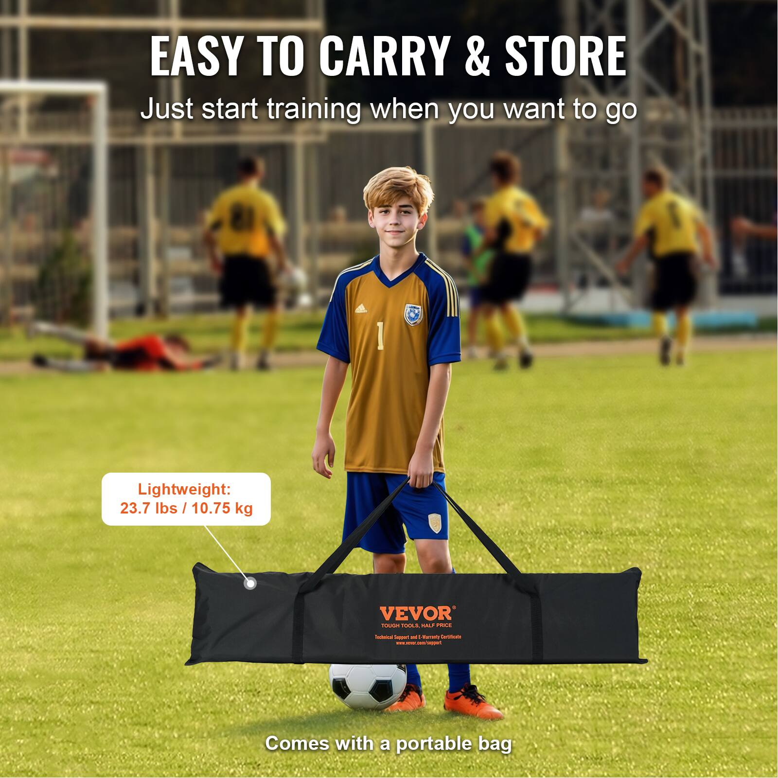 EASY TO CARRY & STORE  
Just start training when you want to go  

Lightweight: 23.7 lbs / 10.75 kg  

VEVOR  
TOUGH TOOLS, HALF PRICE  
Tough Segment & Warranty Certificate  
We Provide 1 Year Warranty  

Comes with a portable bag