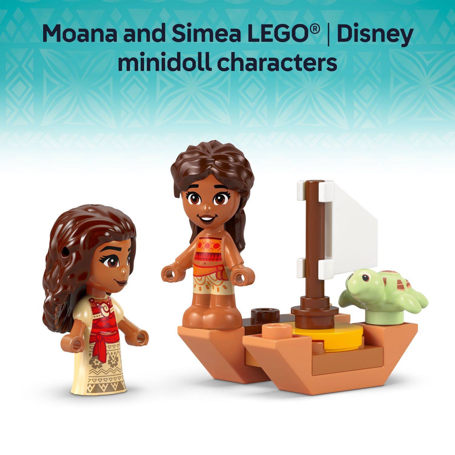 Moana and Simea LEGO Disney minidoll characters.