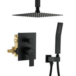 Boyel Living - 1-Spray Patterns with 2.5 GPM 10 in. Ceiling Mount Dual Shower Heads with Pressure Balance Valve - Matte Black