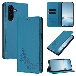 Dteck - RFID Blocking Wallet Case for Samsung Galaxy A37 5G, Shockproof PU Leather Flip Kickstand Phone Cover with Card Slots - Blue