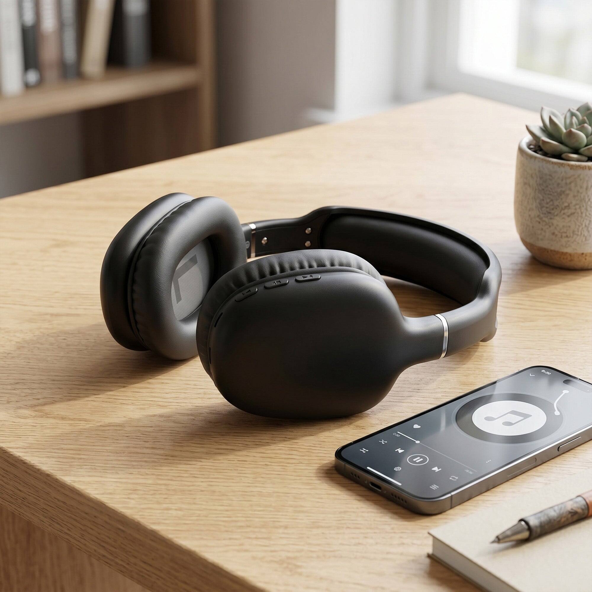 Angle. iBasics - Wireless Over-Ear Headphones – Bluetooth HD Stereo, Deep Bass & Soft Ear Cushions - Black.