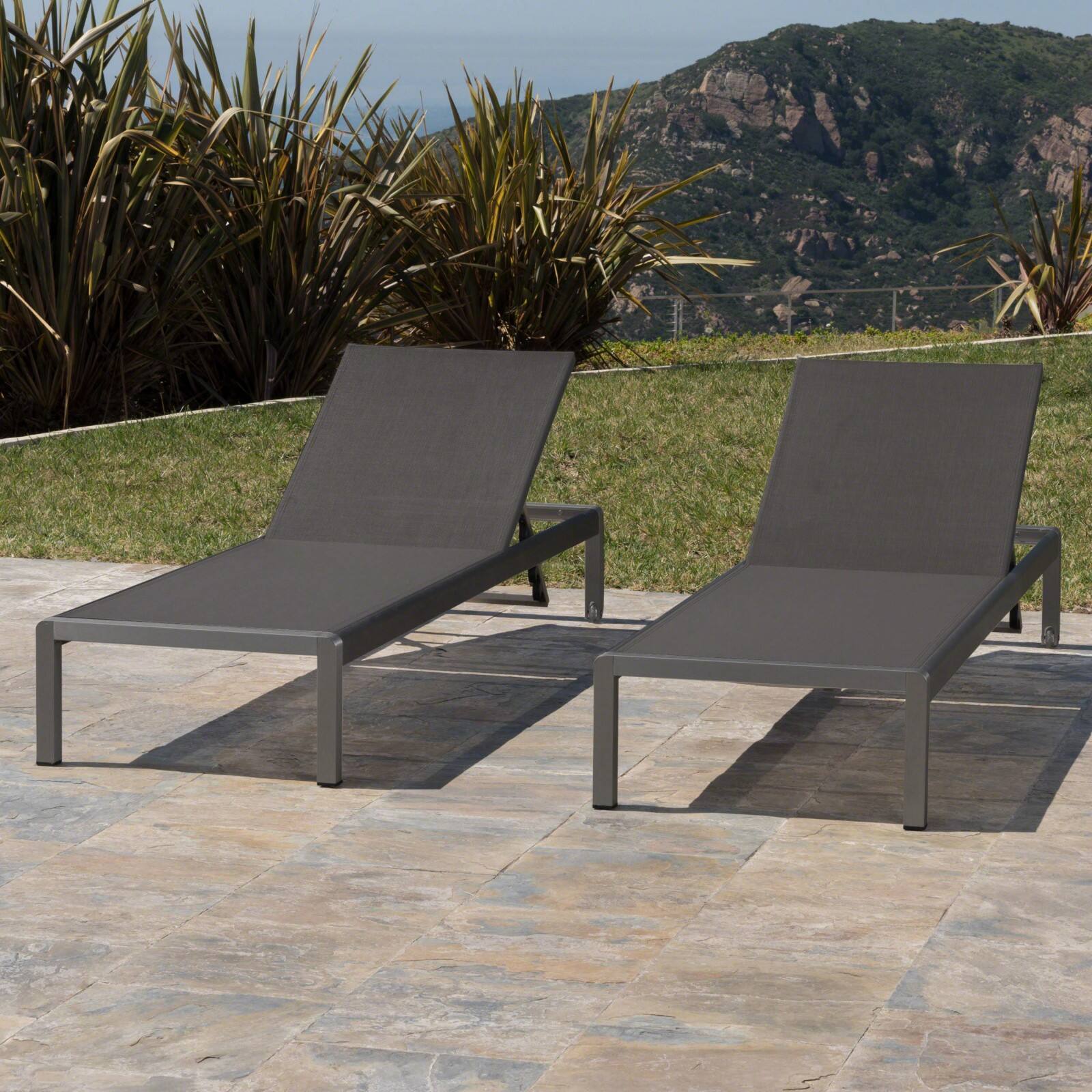Alt View 1. Ecooso - Outdoor Chaise Lounge Chair Set of 2, Aluminum Adjustable, All Weather Use UV Resistant 400lbs Weight Capacity - Gray.