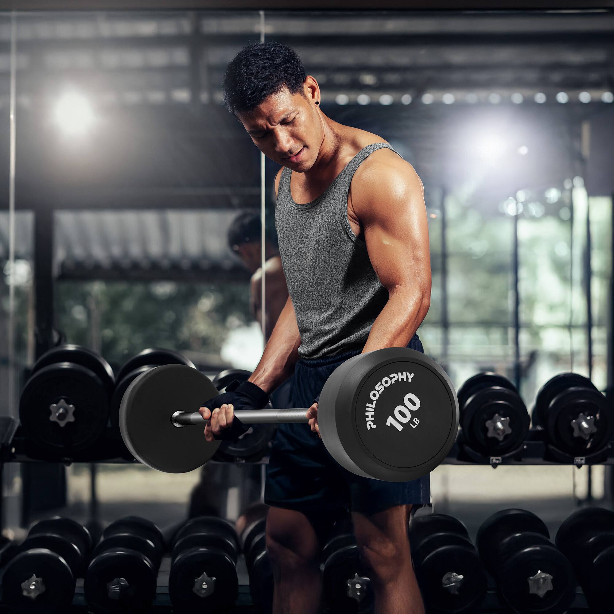 Alt View 5. Philosophy Gym - Rubber Fixed Barbell - Pre-Loaded Weight Straight Bar Weightlifting - Black.