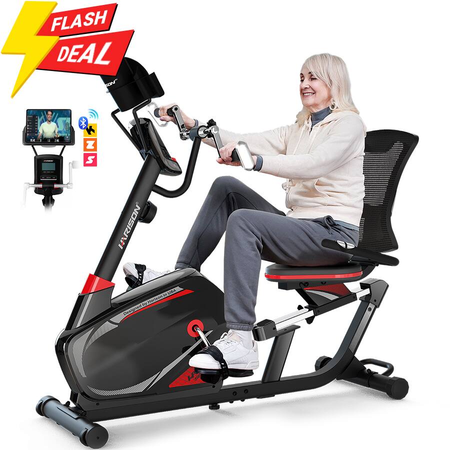 HARISON - Magnetic Exercise Bike with Arm Exerciser, 400LB Recumbent Bike, Bluetooth App, LCD & Tablet Holder(BBB8RE) - Black