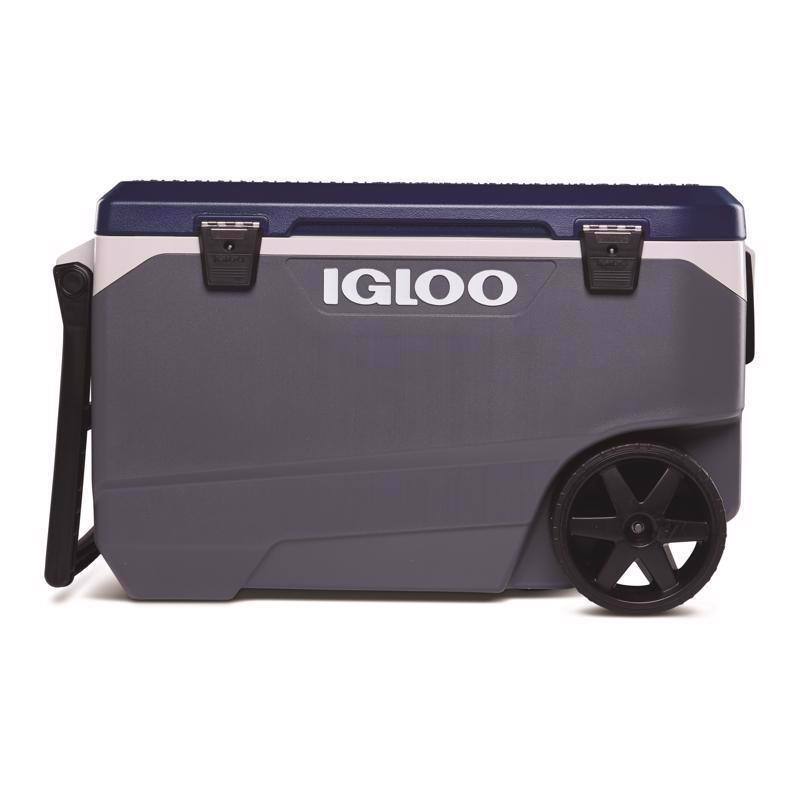 Angle. Igloo - Igloo MaxCold Latitude Blue/Gray 90 qt Roller Cooler - Sapphire/Gray/Black.