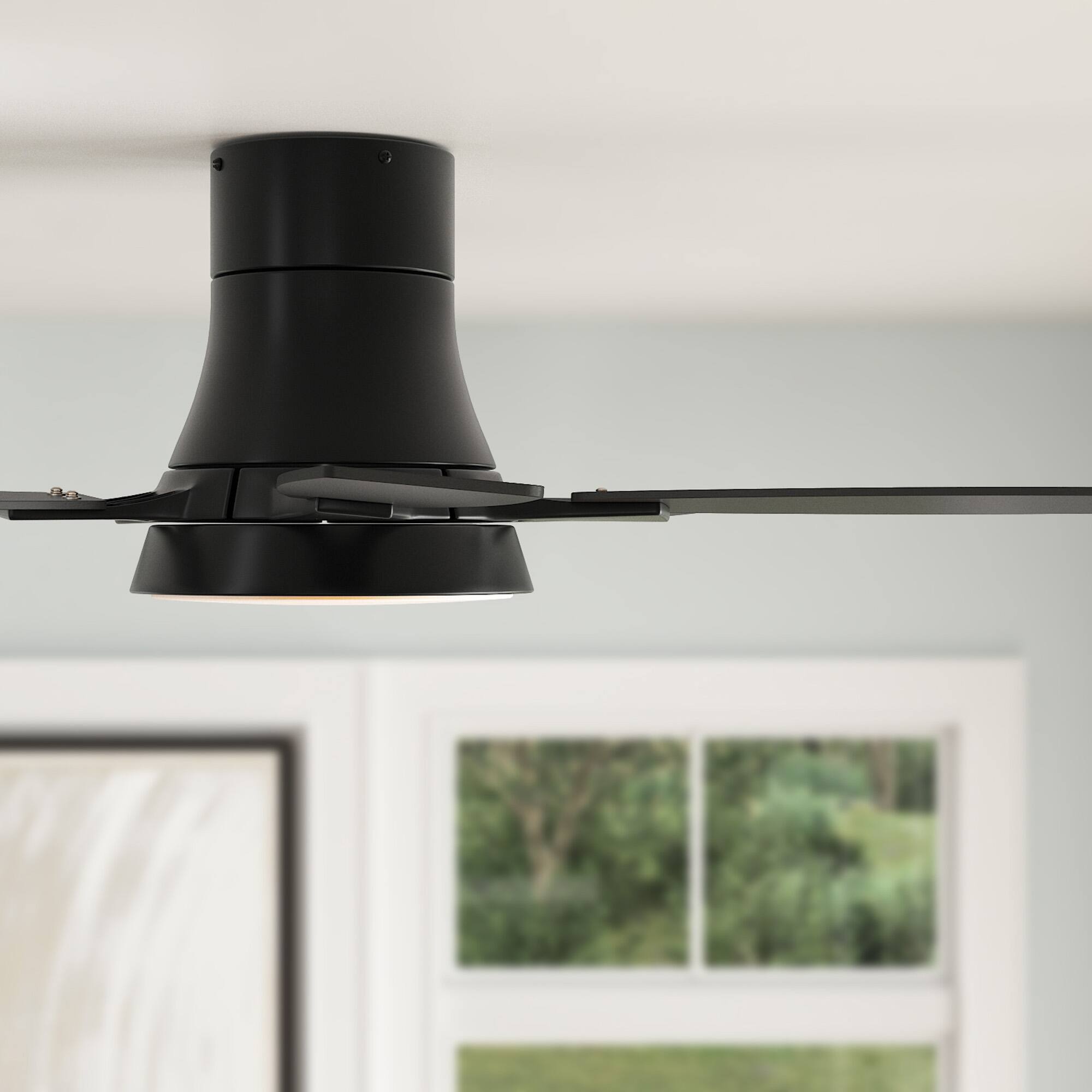 Alt View 4. Siljoy - 42 Inch Black Low Profile Flush Mount Ceiling Fan with Light and Remote Reversible Dimmable for Bedroom  Living Room - Black.