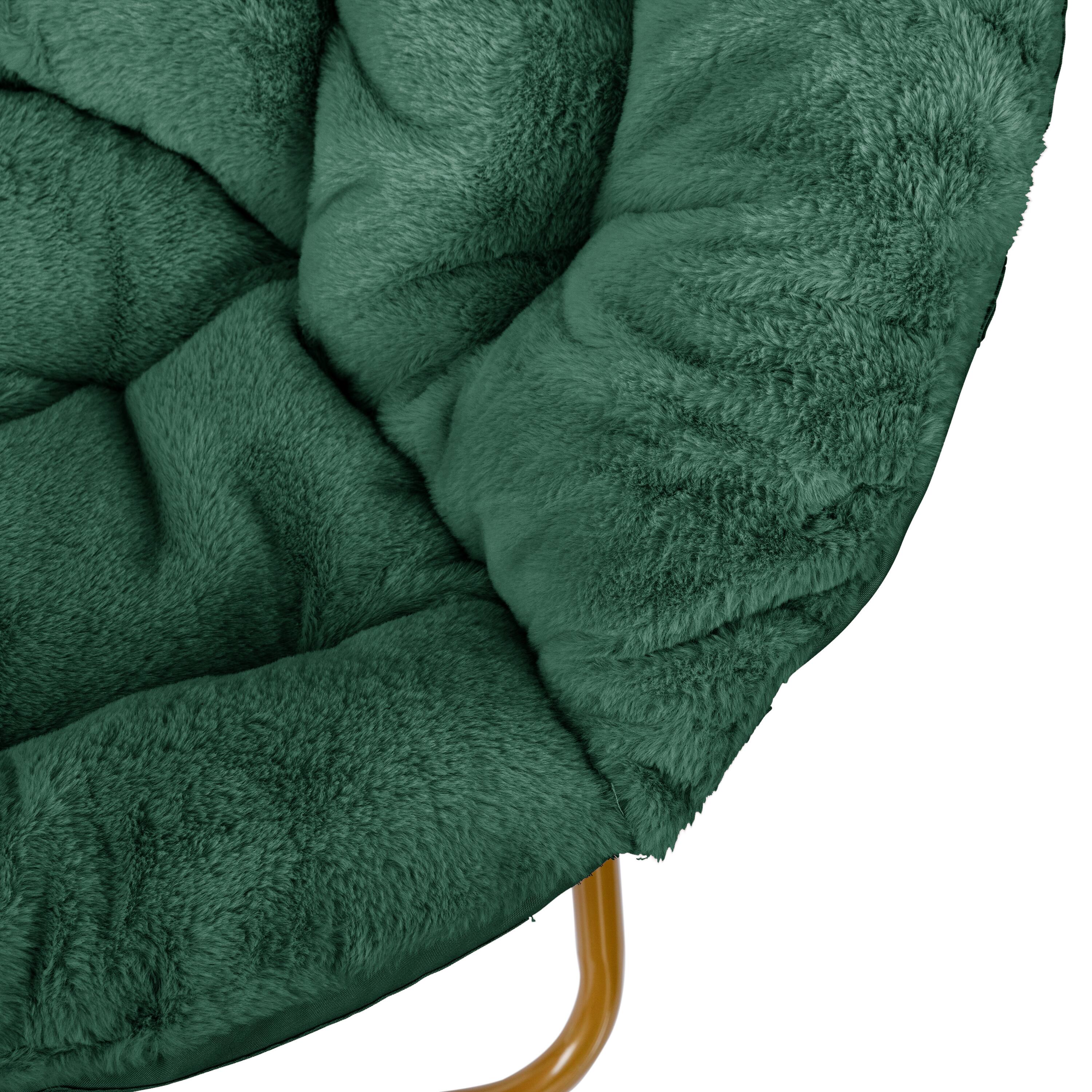Alt View 8. Emma + Oliver - Ersa Oversize Folding Saucer Chair with Cozy Faux Fur Cushion and Metal Frame for Dorms, Bedrooms, Apartments and More - Emerald Fabric/ Soft Gold Frame.
