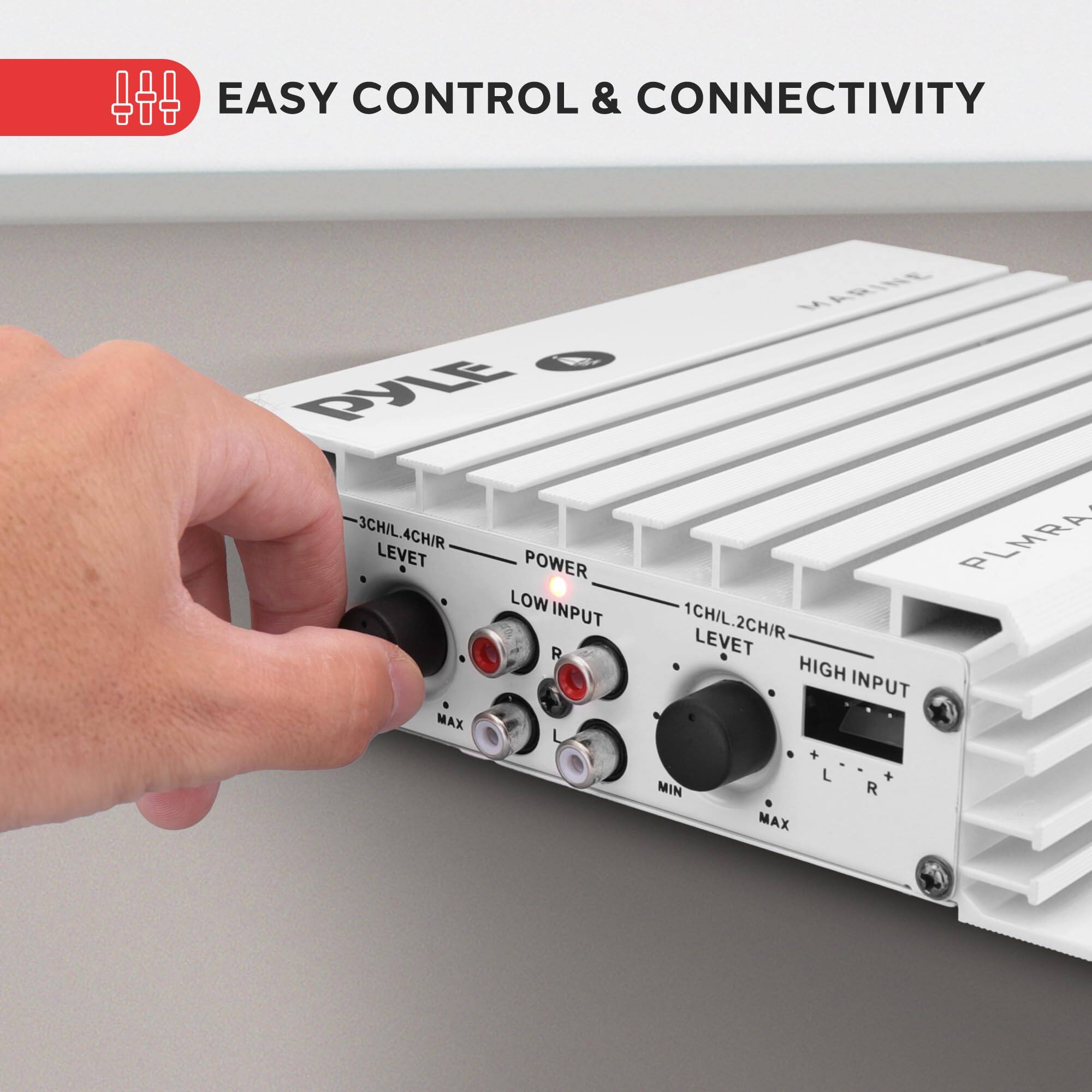 EASY CONTROL & CONNECTIVITY

3CH/L.4CH/R LEVET POWER LOW INPUT R MAX L MARINE PLMRA 1CH/L.2CH/R 1CH/L LEVET HIGH INPUT MIN MAX L + R