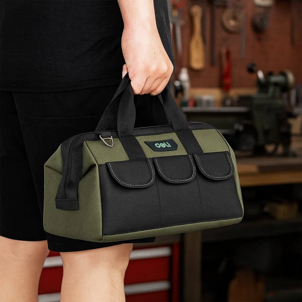 Alt View 1. Deli - 13 Inch Heavy Duty Contractor Tool Bag 15 Pockets with Adjustable Strap - Green.