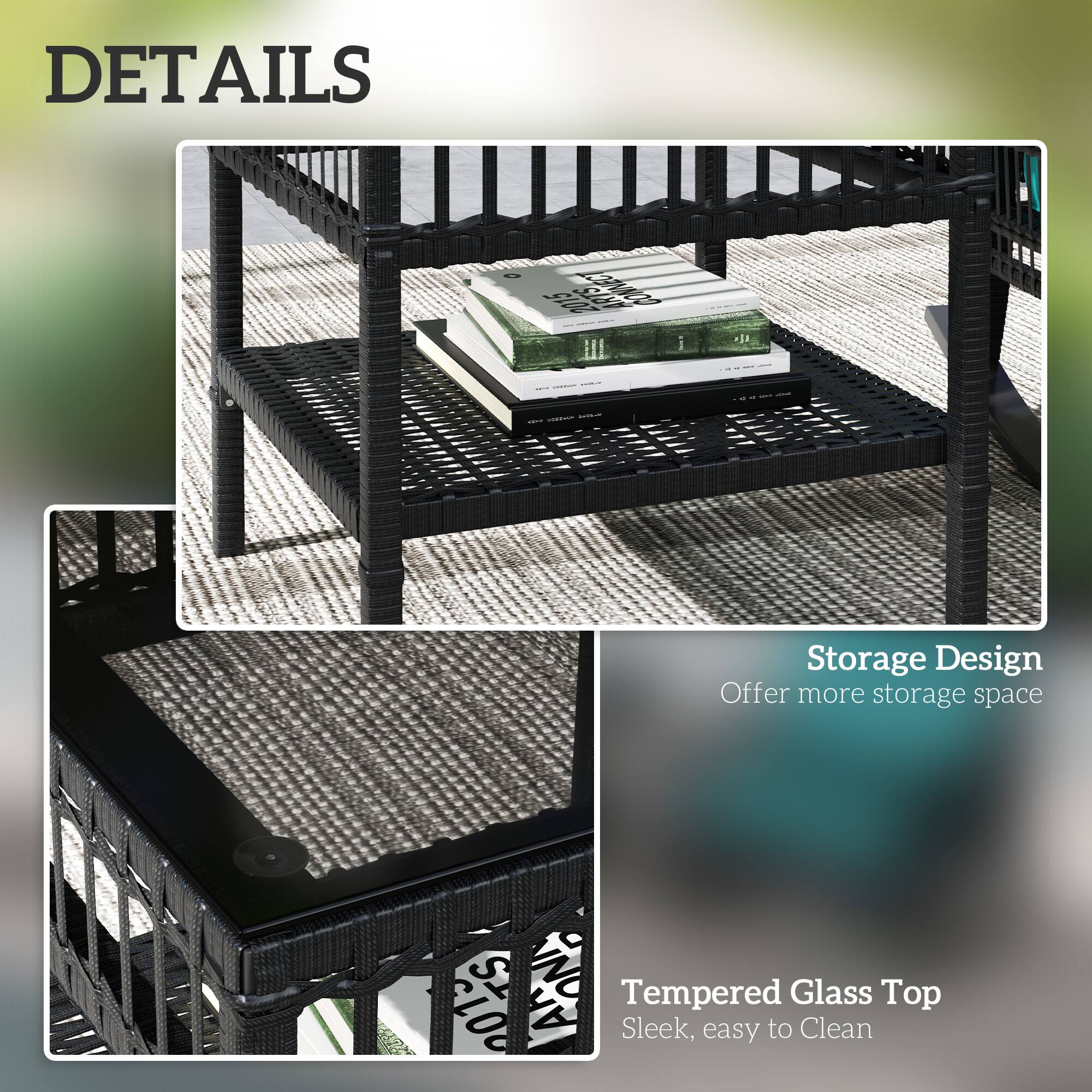 DETAILS

- Storage Design
  - Offer more storage space

- Tempered Glass Top
  - Sleek, easy to Clean