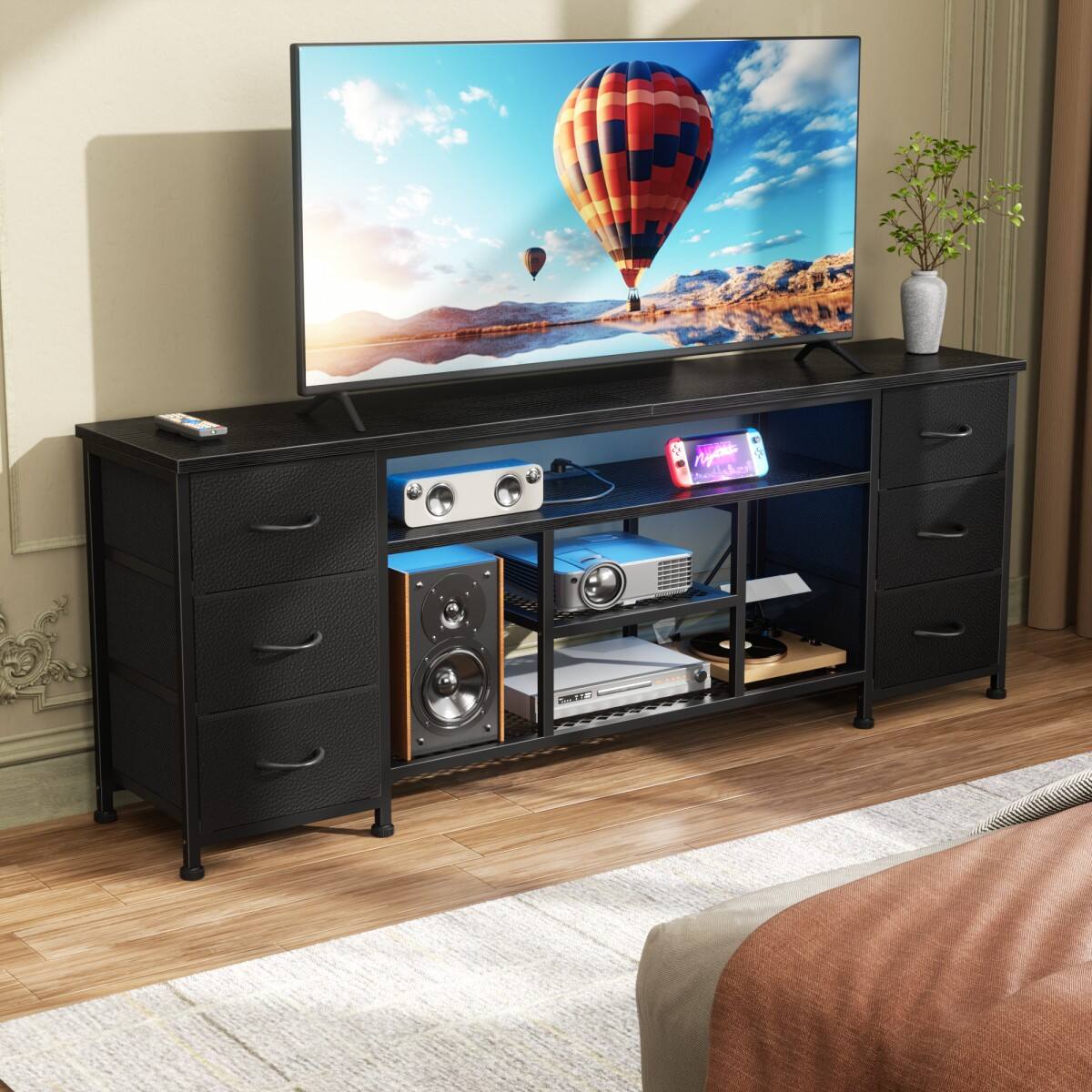 Furnulem TV Stand with RGB LED Lights and Charging Station ...