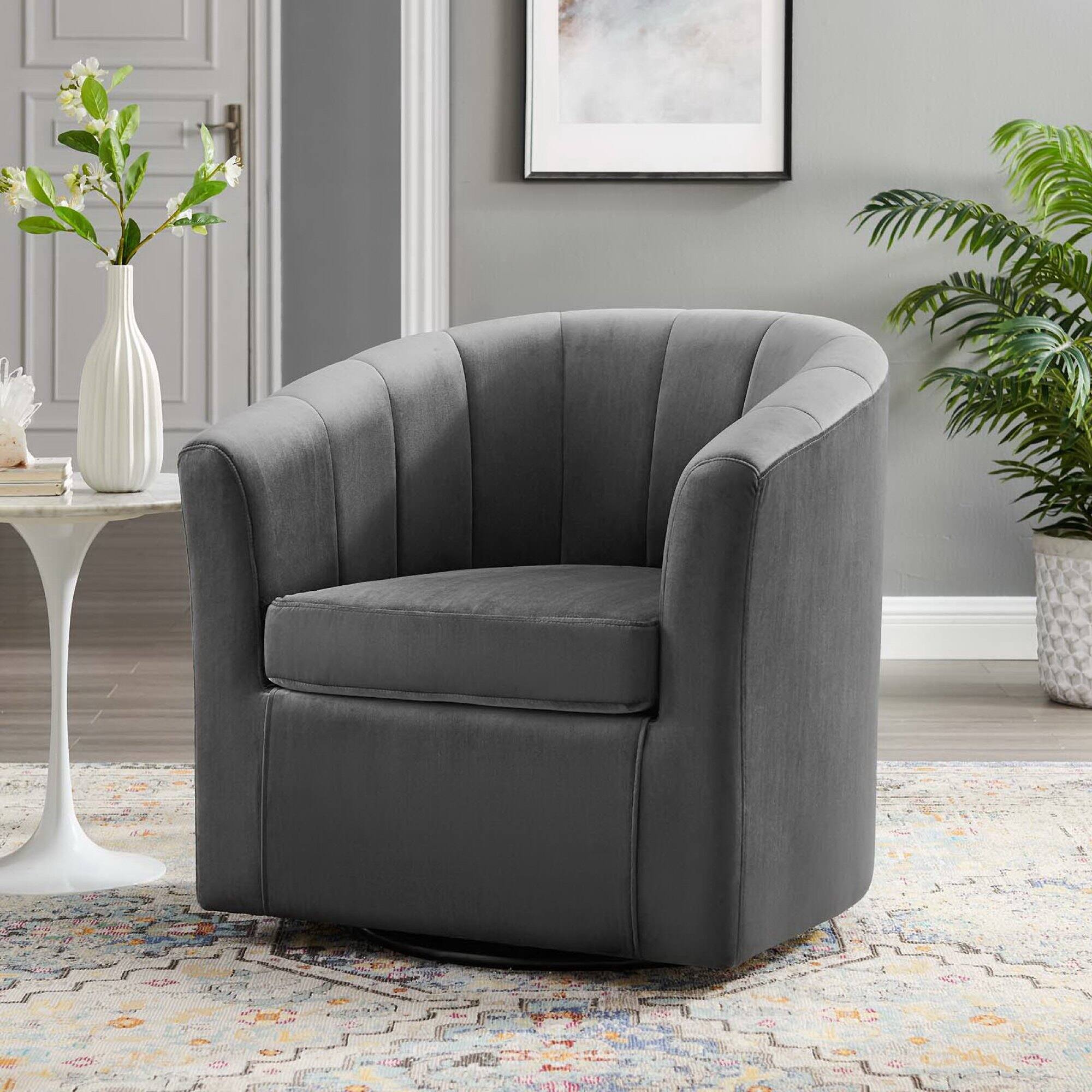 Alt View 2. Modway - Prospect Performance Velvet Swivel Armchair by Modway - Black.