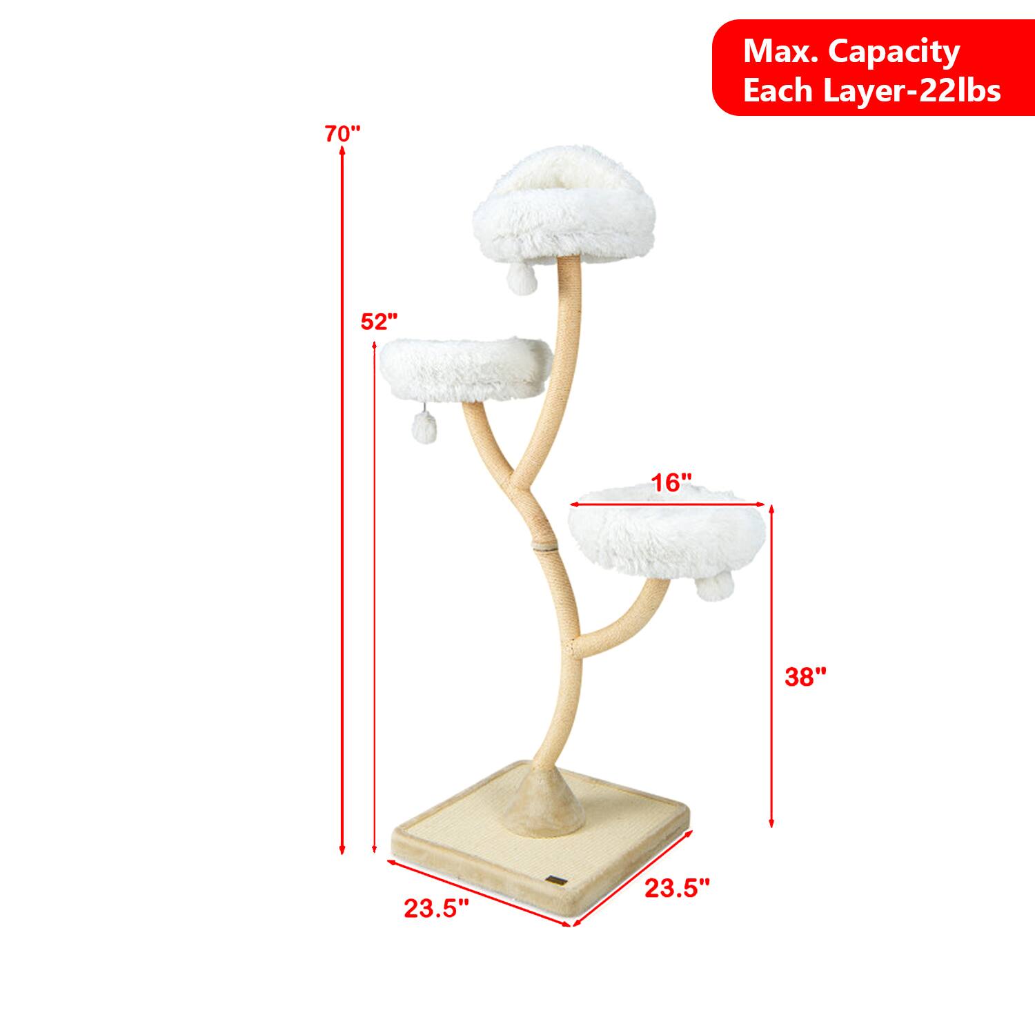 Max. Capacity Each Layer-22lbs  
70"  
52"  
16"  
38"  
23.5"  
23.5"