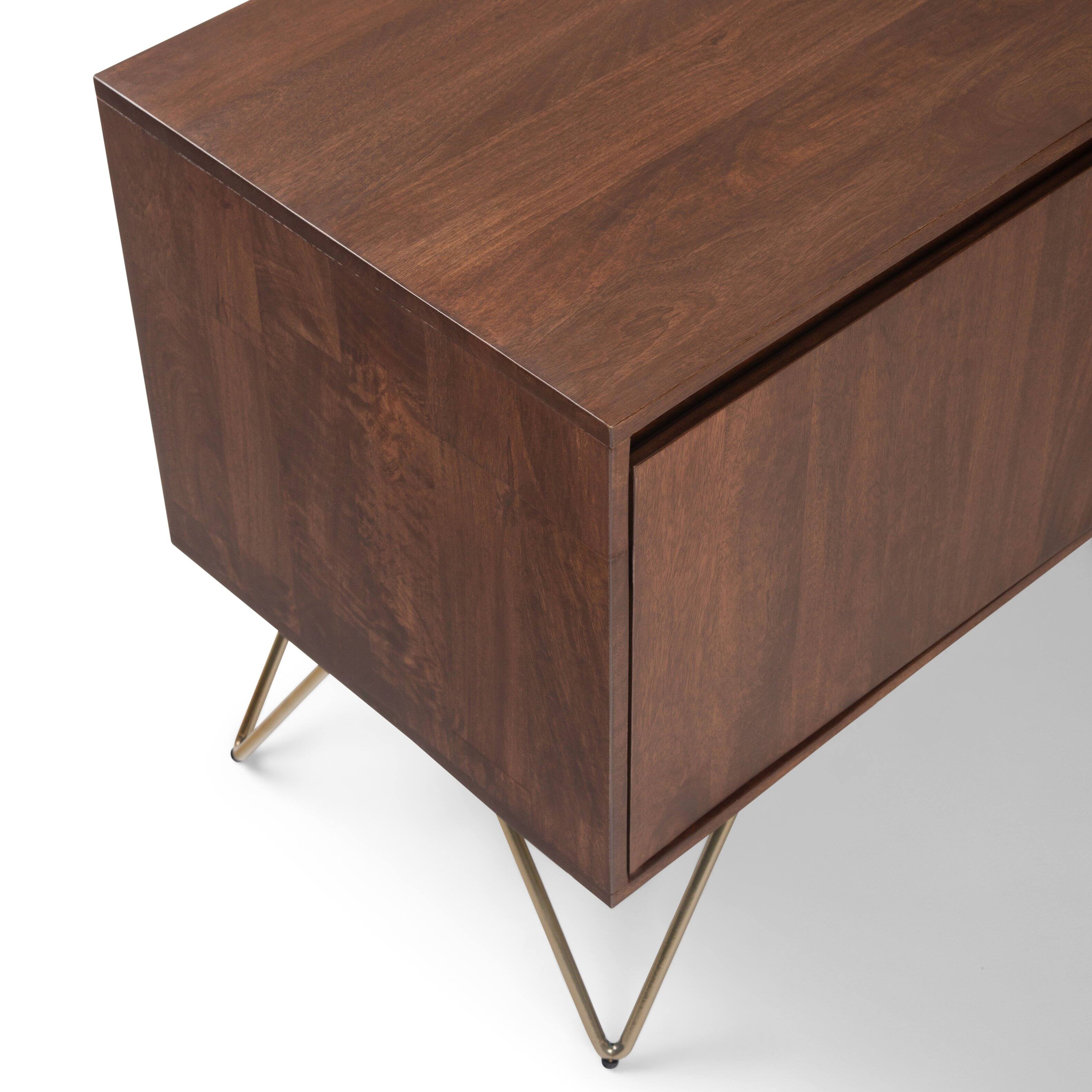 Left. Simpli Home - Hunter SOLID MANGO WOOD TV Media Stand in Umber Brown, Gold For TVs up to 65 inches - Umber Brown, Gold.