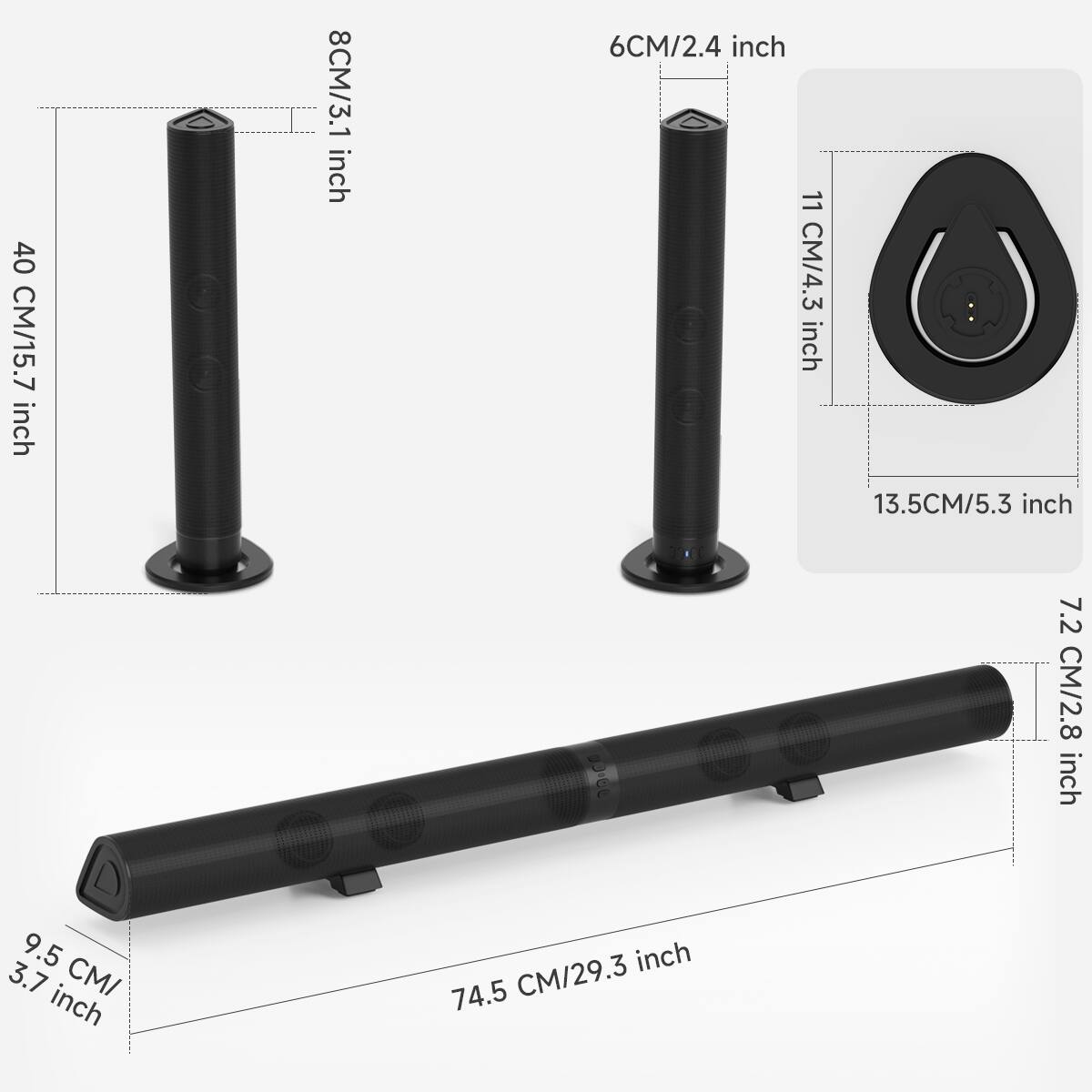 Angle. Topteng - ​​BS-56 2.0ch Detachable Bluetooth 5.3 Soundbar with Wireless Subwoofer Portable Home Theater for TV/PC​ - Black.