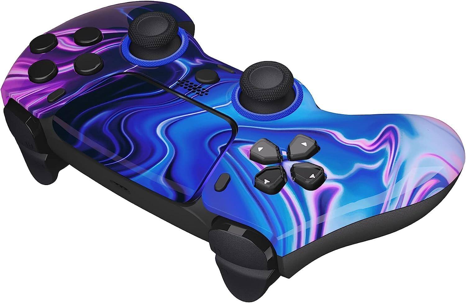 Back. Custom Controllerzz - Custom Wireless Controller for PS5 - Blue & Purple Swirl.