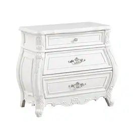 Manhattan Lane - Valena Nightstand, 3 Drawers, White Solid Wood, Metal Handles, 31 Inch - White, Nickel