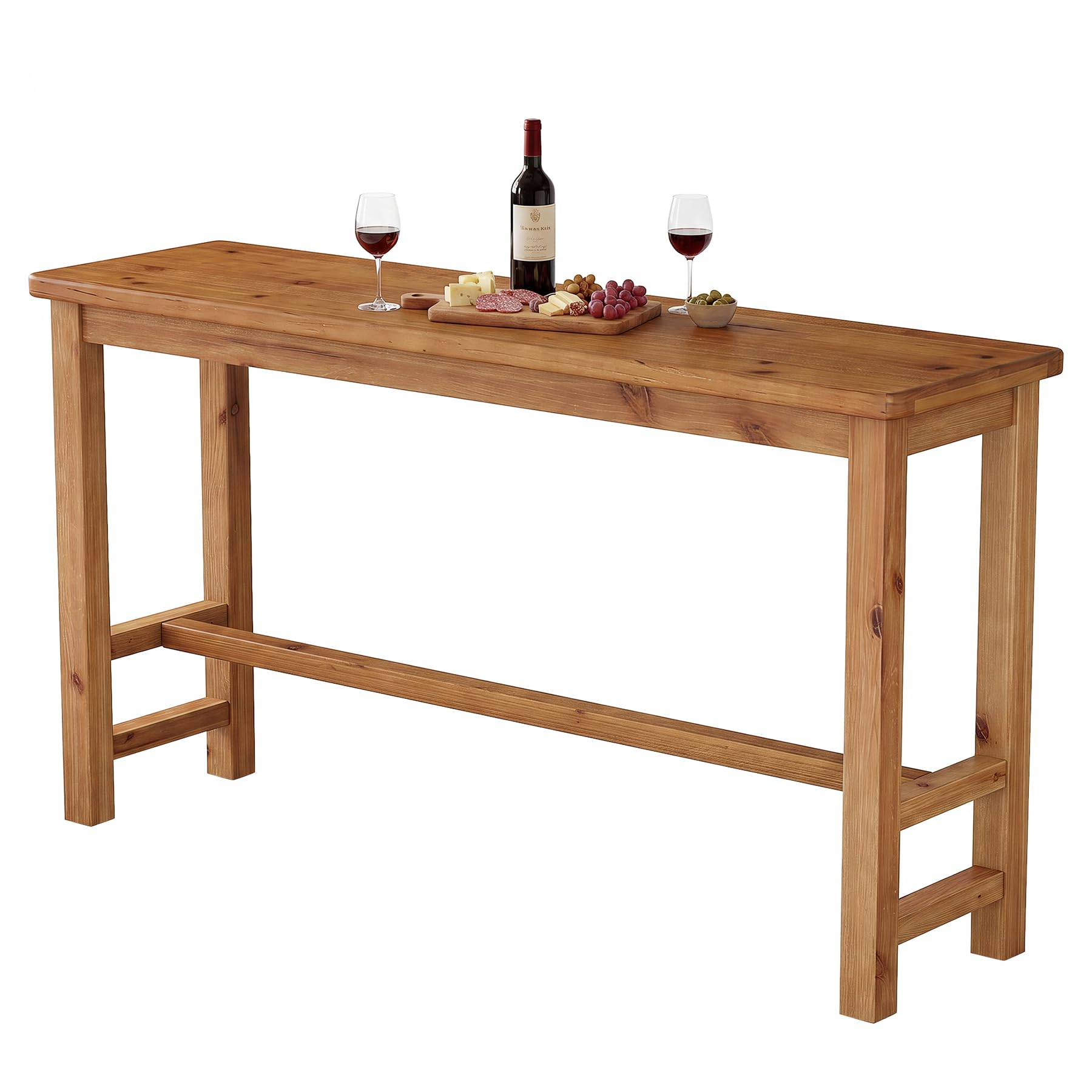 Alt View 5. Tribesigns - 63" Solid Wood Bar Table, Rectangular Counter Height Pub Table - Rustic Brown.