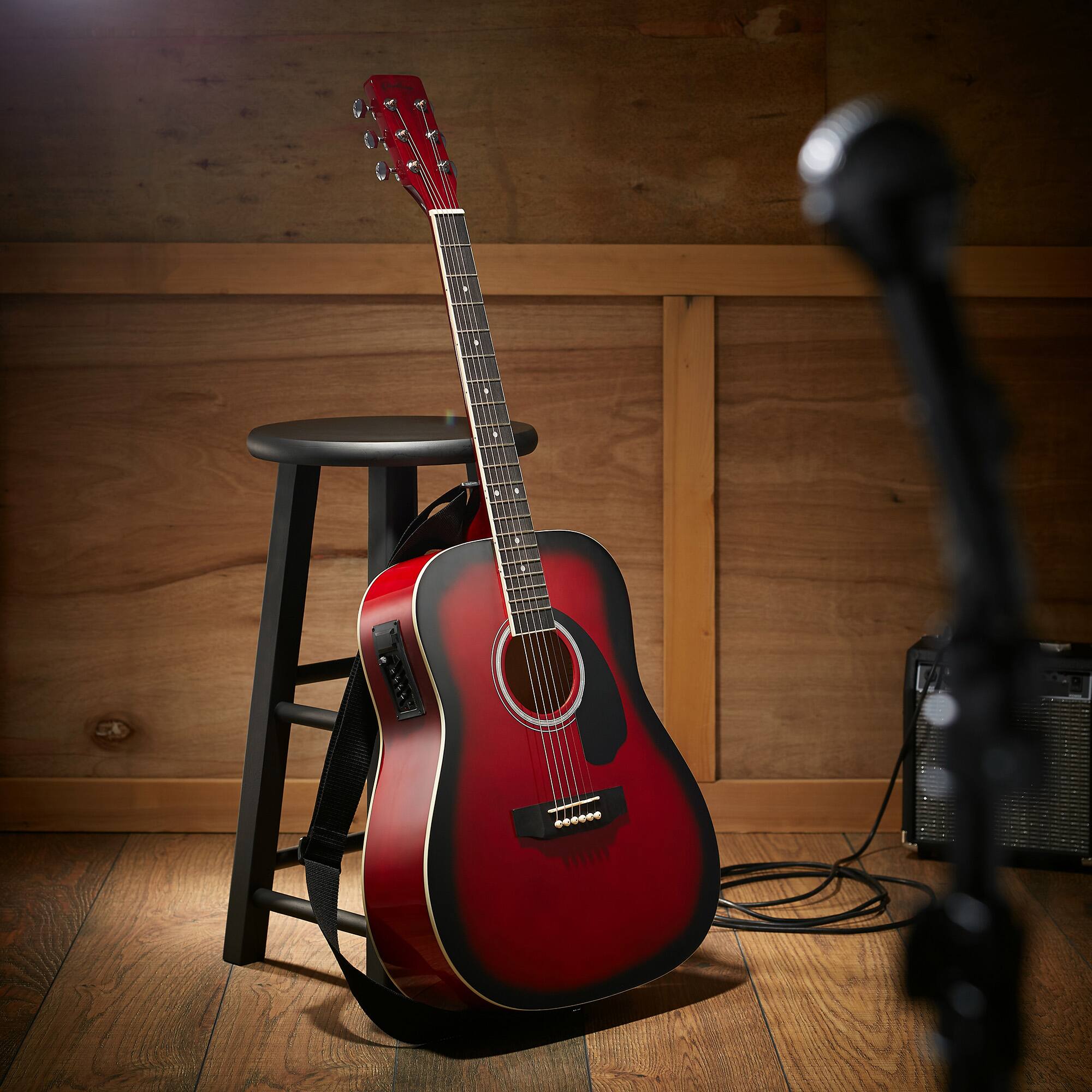Alt View 1. Ashthorpe - Full-Size Dreadnought Acoustic-Electric Guitar Bundle - Tonewoods - Red.
