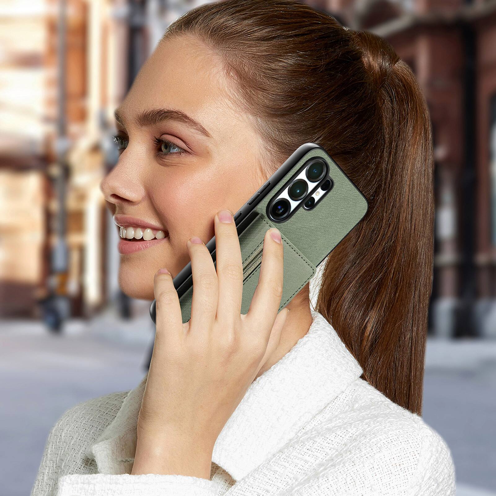 Alt View 2. Dteck - Zipper Pocket Wallet Case for Samsung Galaxy S26 Ultra, PU Leather Shockproof Protective Cover with Magnetic Closure - Green.
