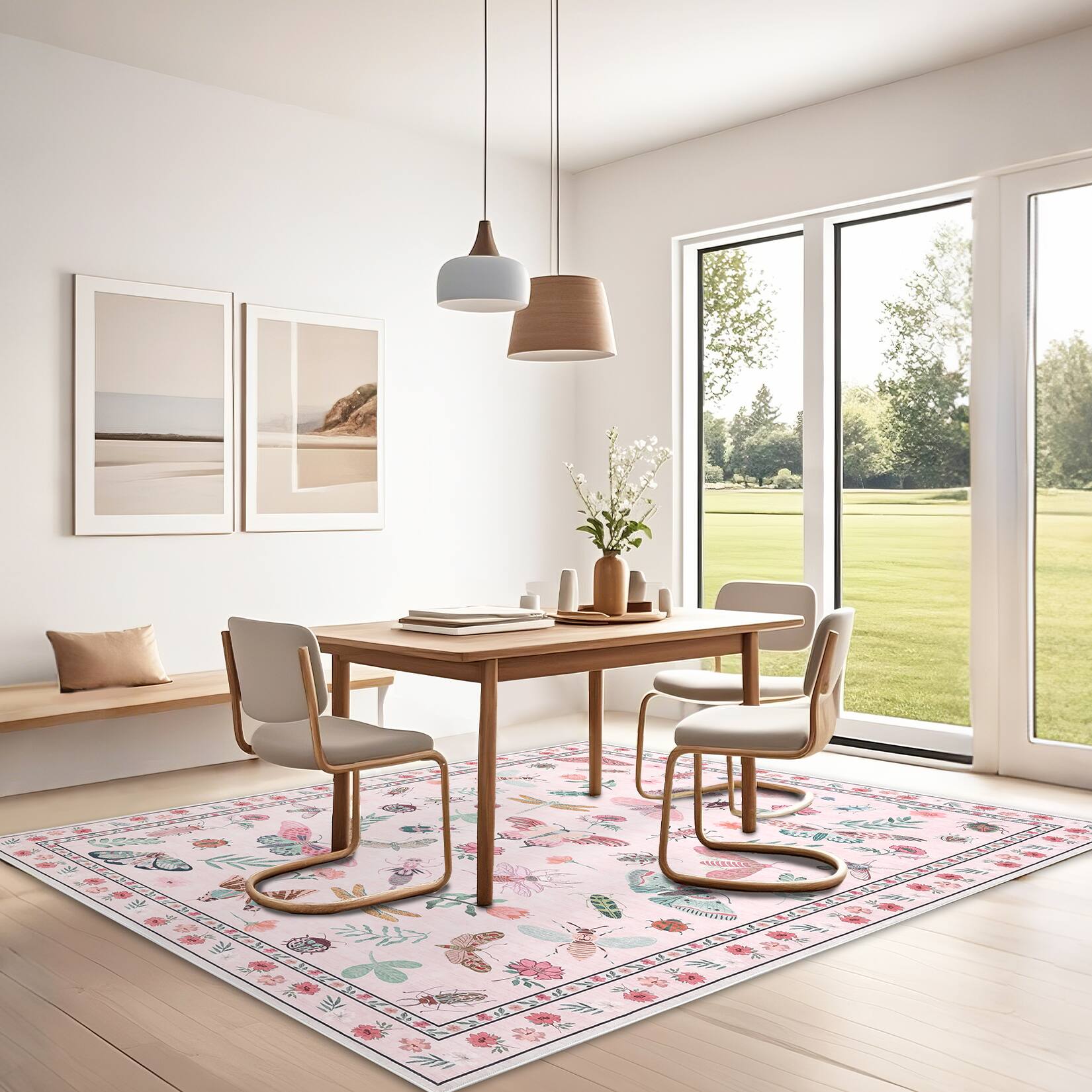 Alt View 4. Acekool - Area Rug 5 x 7 ft PolyesterWashable Rugs Living Room Rug for Bedroom Nursery Apartment - Pink.