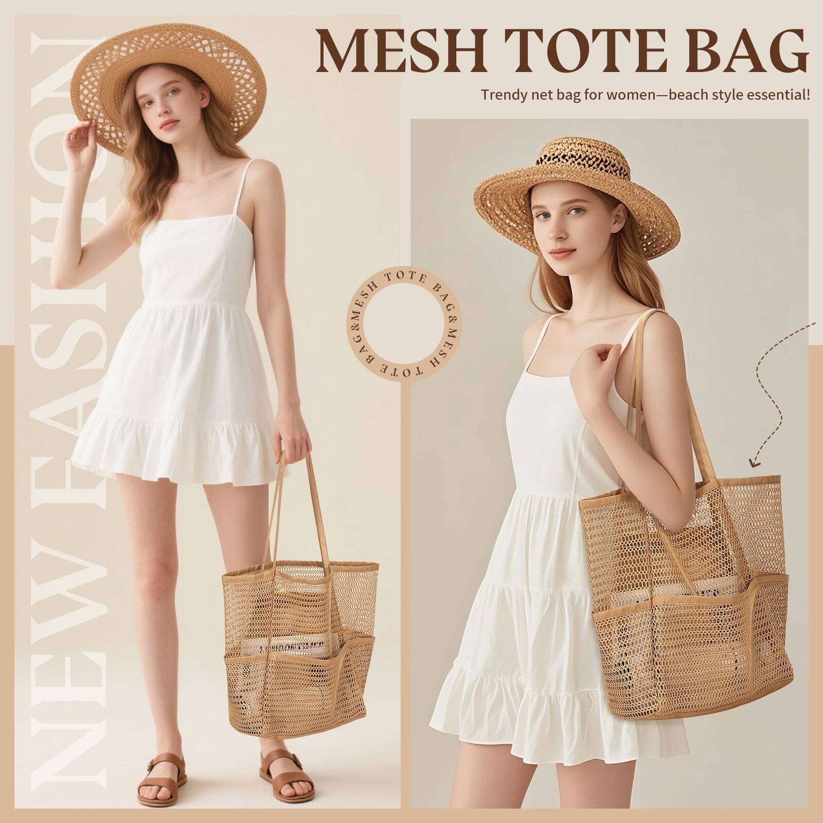 FASHION NEW MESH TOTE BAG  
Trendy net bag for women—beach style essential!  
MESH TOTE BAG & MESH TOTE
