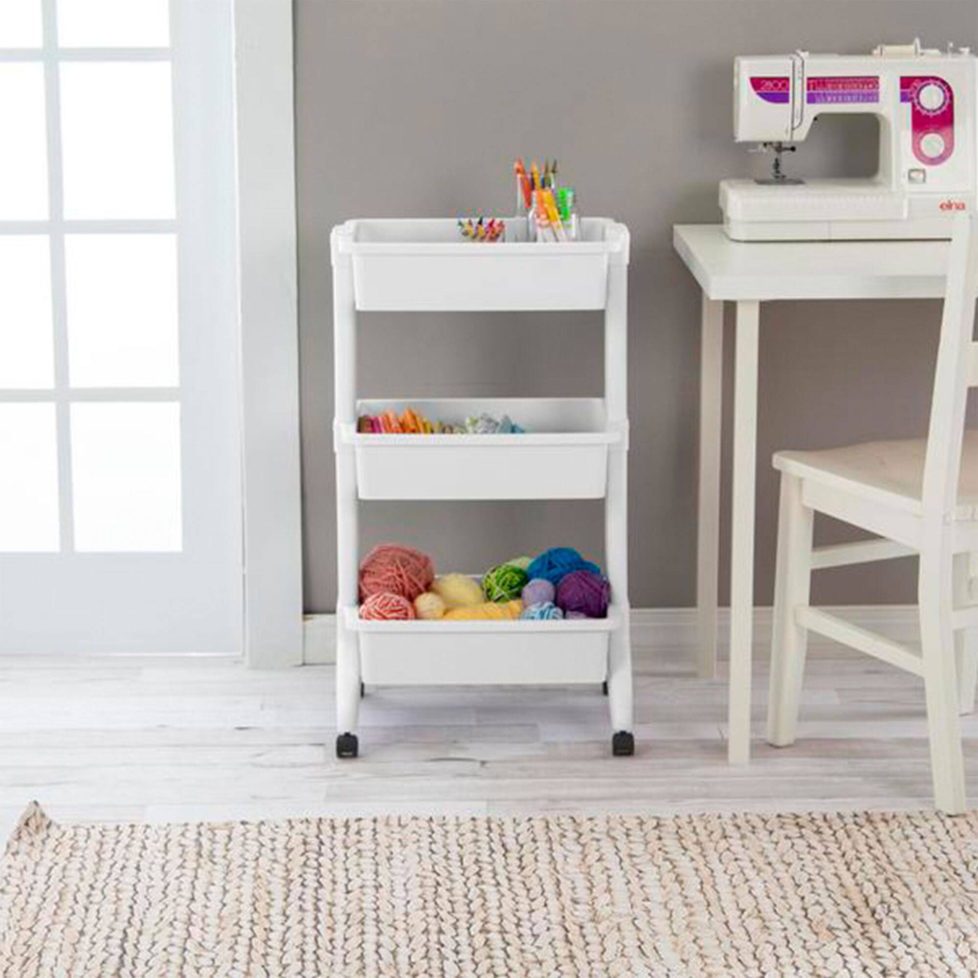 Alt View 4. Sterilite - Sterilite 3 Tier Utility Rolling Organization Cart Portable Storage Bins, 3 Pack - White.