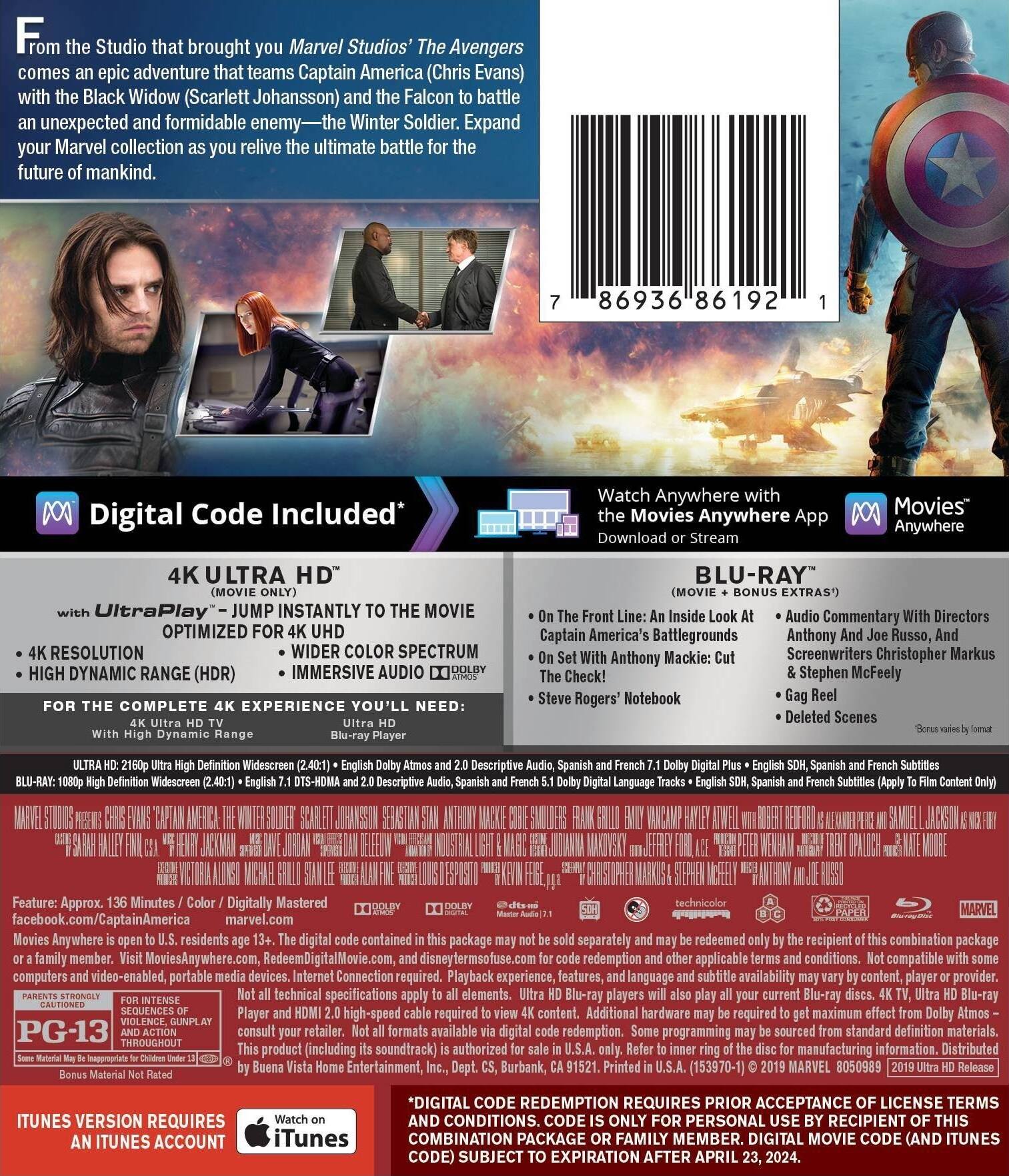 Alt View 1. Captain America: The Winter Soldier   - 4K Blu-Ray.