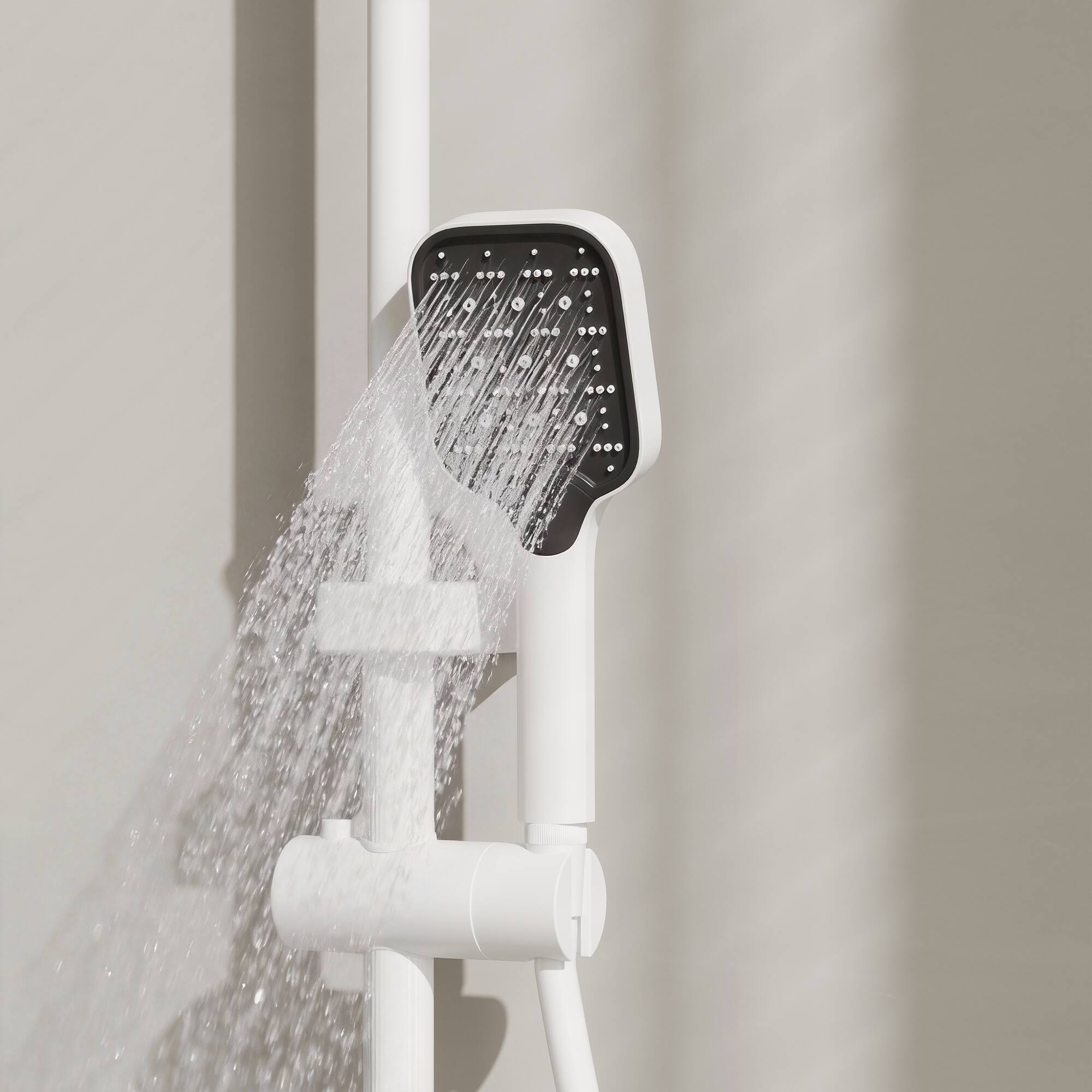 Left. Famapy - Thermostatic Shower System with LED Temperature Display 4-Mode Rainfall Shower Combo with Handheld,Waterfall&Spray Gun - White.