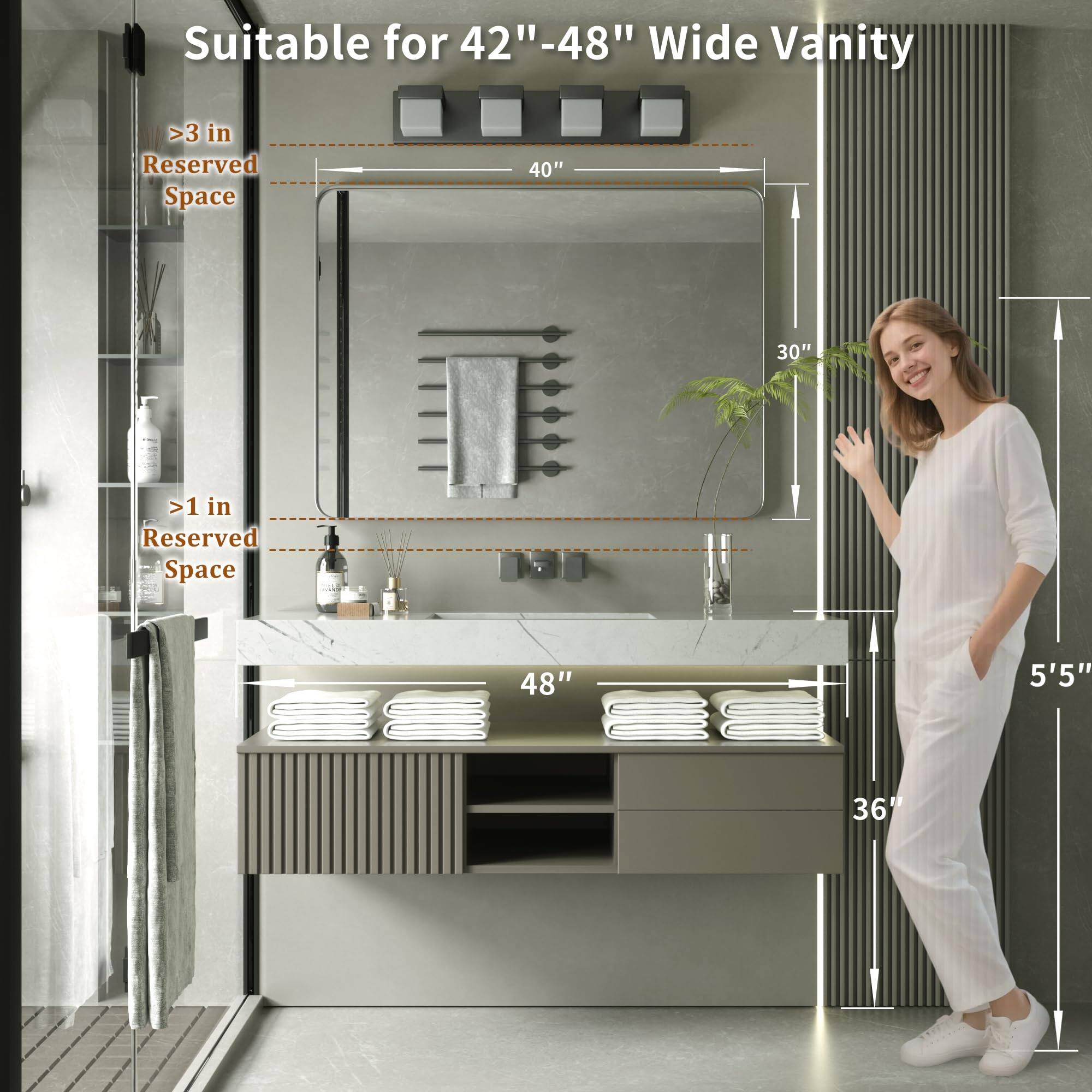Suitable for 42"-48" Wide Vanity

- >3 in Reserved Space
- 40"
- 30"
- >1 in Reserved Space
- 48"
- 5'5"
- 36"