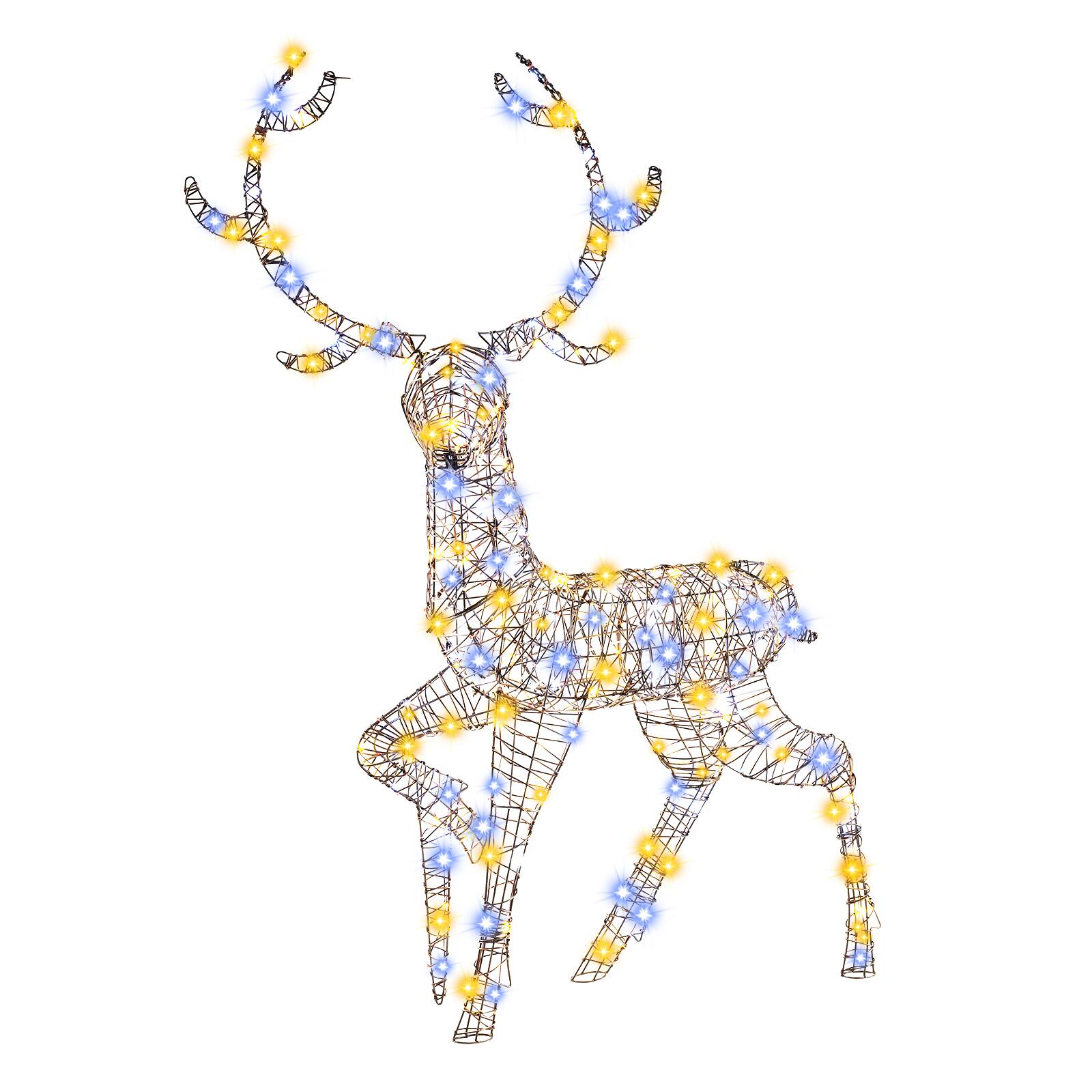 Front. WELLFOR - 4.6 ft Pre-Lit Christmas Reindeer with 170 Warm and Cool LEDs - Brown.