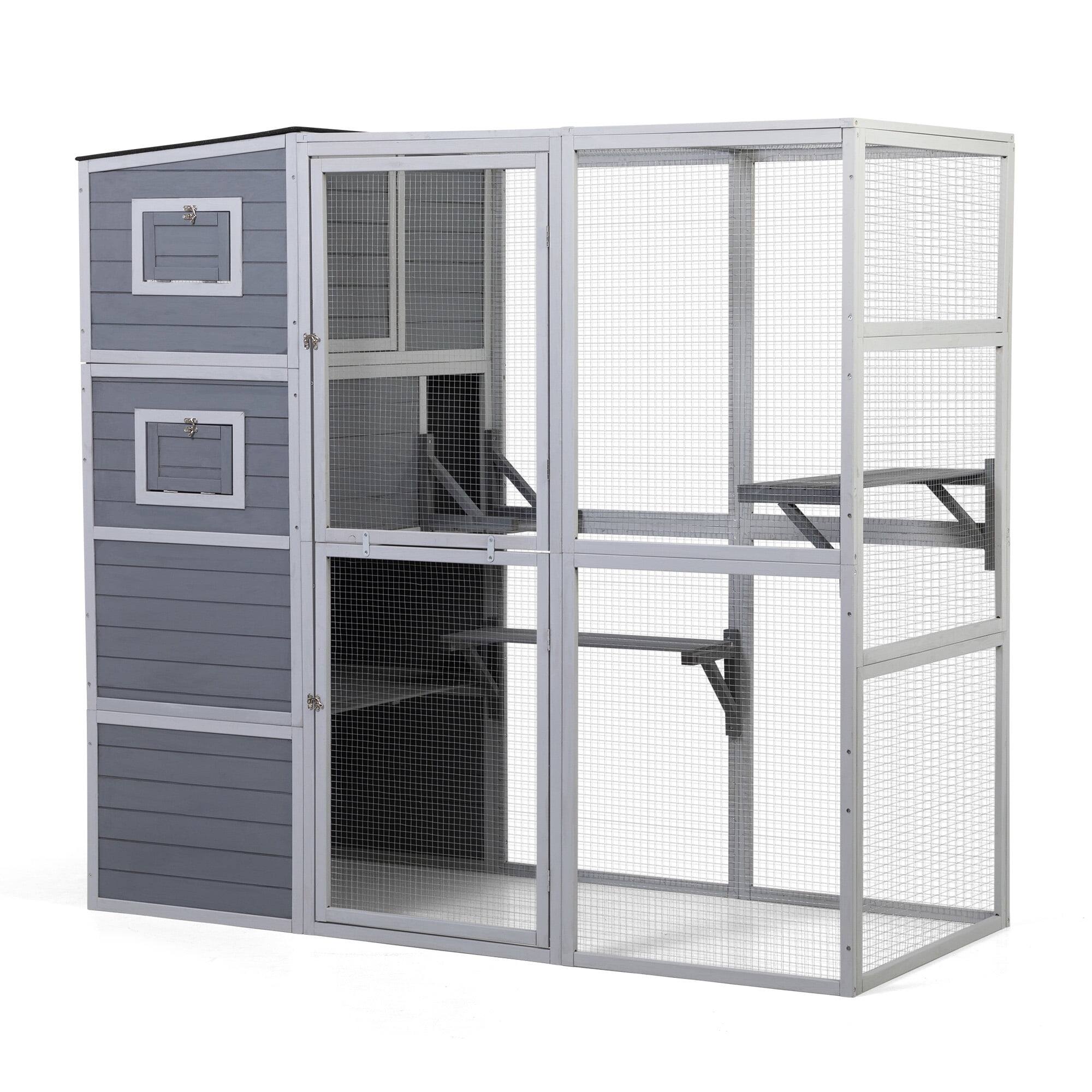 Alt View 8. Pefilos - 76" Outdoor Cat House Kitty Catio Enclosure, Indoor Wood Cat Cage Condo Playpen with Platforms.