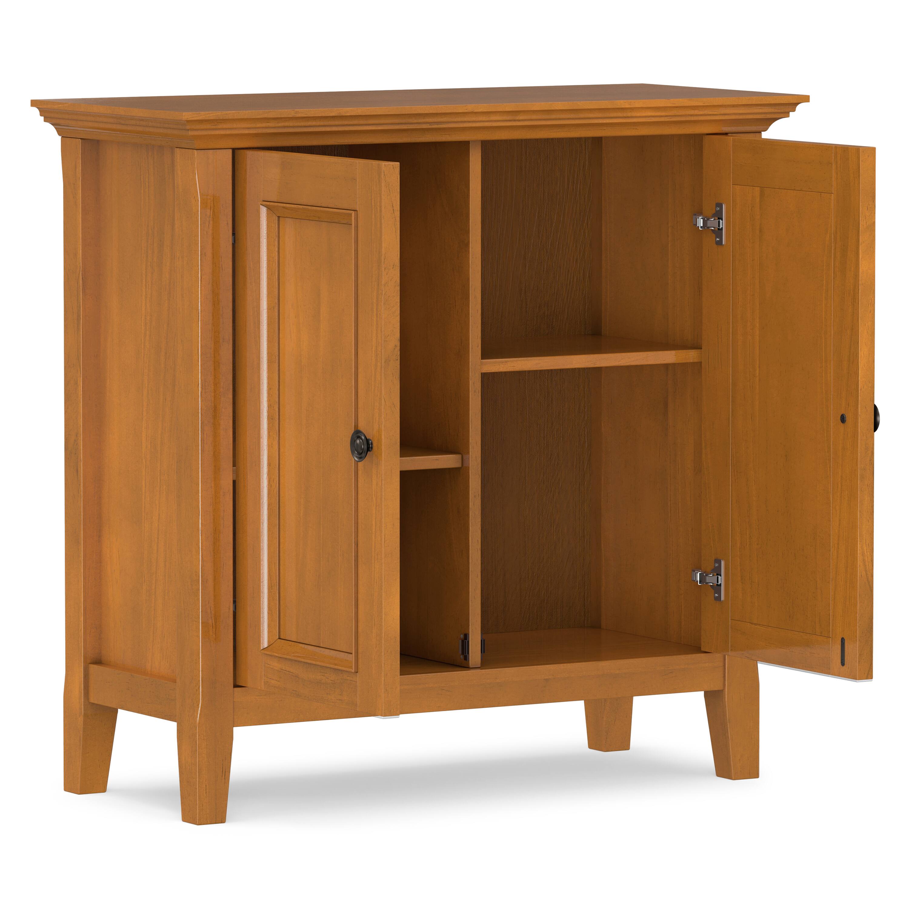 Alt View 1. Simpli Home - Simpli Home Amherst 32 inch Wide Solid Wood Transitional Low Storage Cabinet in Light Golden Brown - Light Golden Brown.