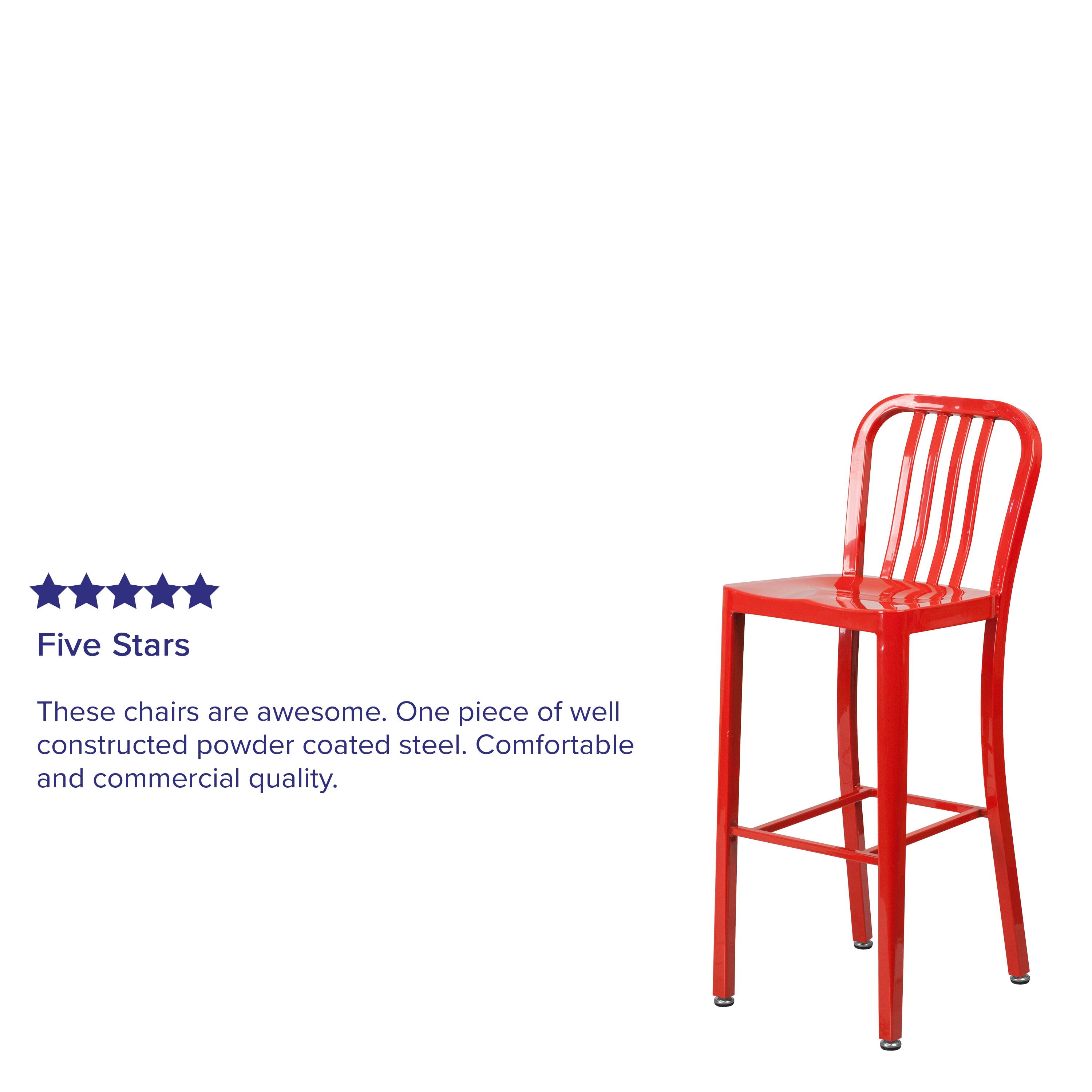Five Stars

These chairs are awesome. One piece of well constructed powder coated steel. Comfortable and commercial quality.