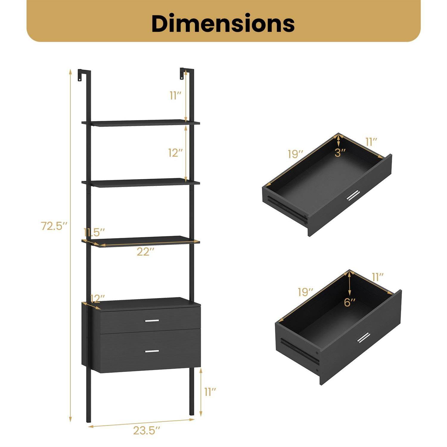 Dimensions: 11" x 12" x 19" x 3" x 11" x 72.5" x 1.5" x 22" x 12" x 19" x 6" x 11" x 11" x 23.5"