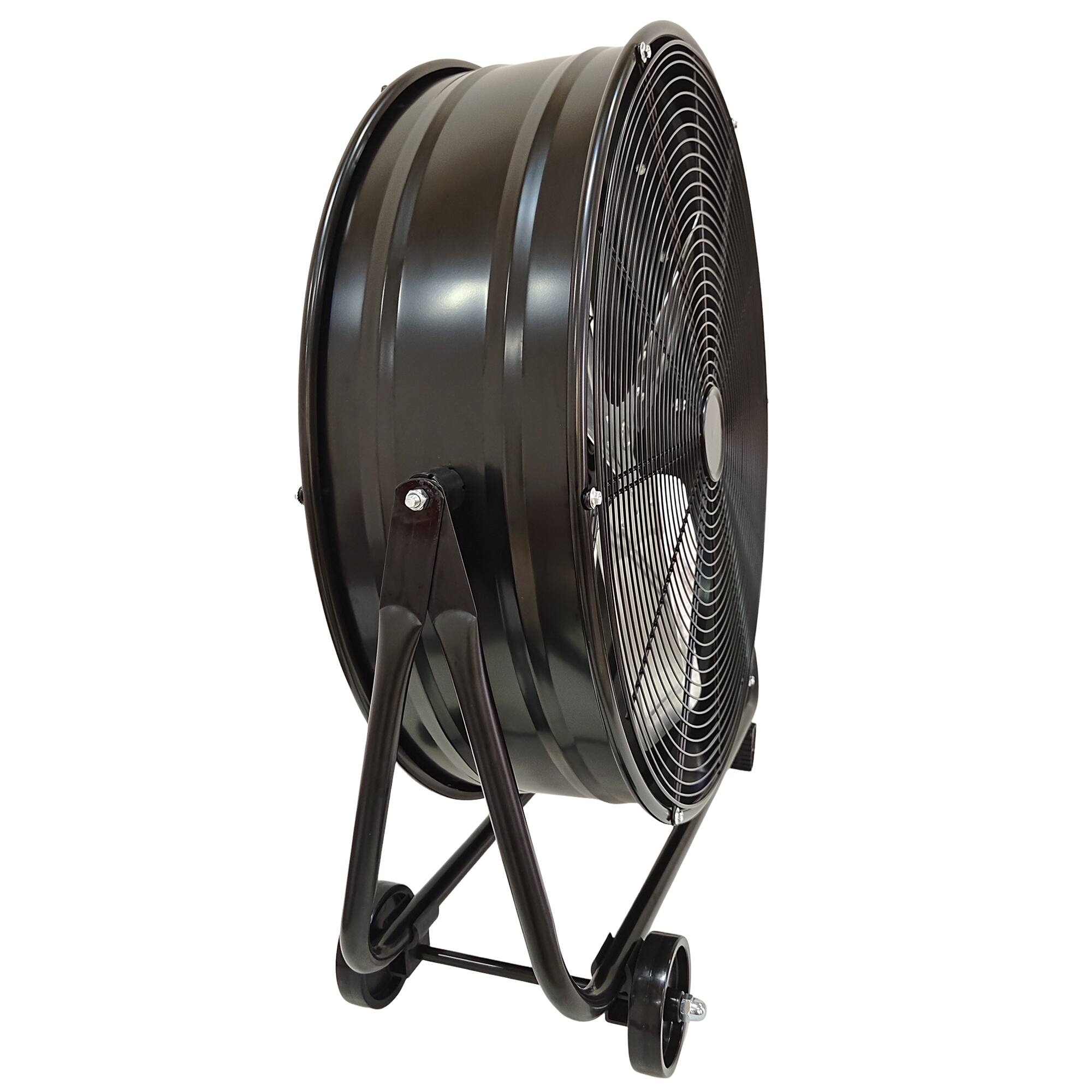 Back. Loheer - 24 Inch Industrial Drum Fan, High Velocity Heavy Duty Commercial Shop Garage Floor Fan, 3 Speed & 360 Tilt - Black.