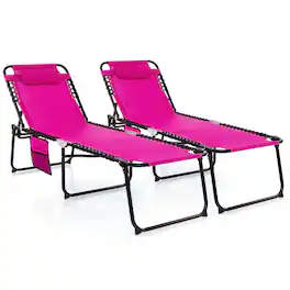 Costway - 2PCS Folding Chaise Lounge Chair with Comfortable Headrest, Easy Folding Design - Pink