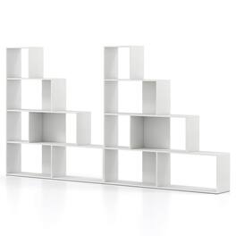 Costway - 2 PCS 4-Tier Bookshelf with 6 Storage Cubes 64" Tall Modern Geometric Stair Bookcase - White